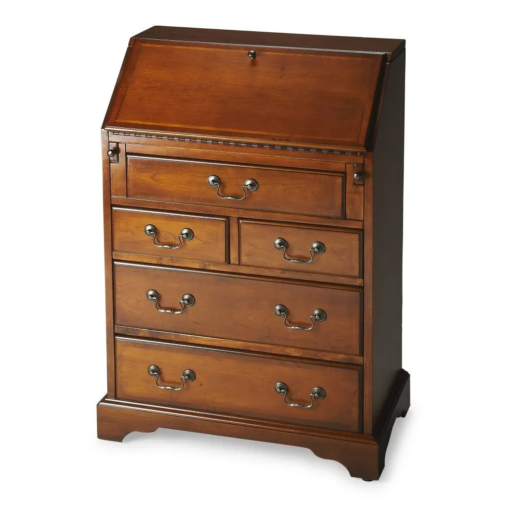 26" Brown Solid Wood Secretary Desk With Five Drawers Homeroots Office