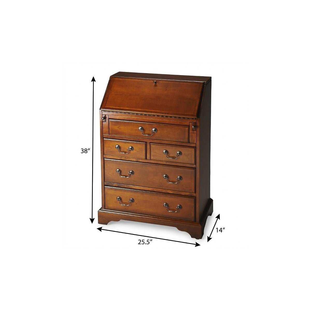 26" Brown Solid Wood Secretary Desk With Five Drawers Homeroots Office