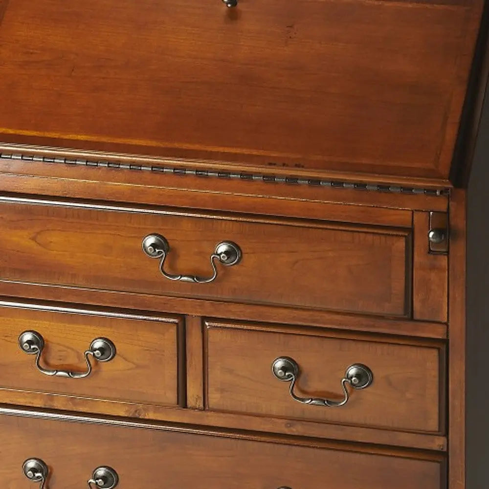 26" Brown Solid Wood Secretary Desk With Five Drawers Homeroots Office