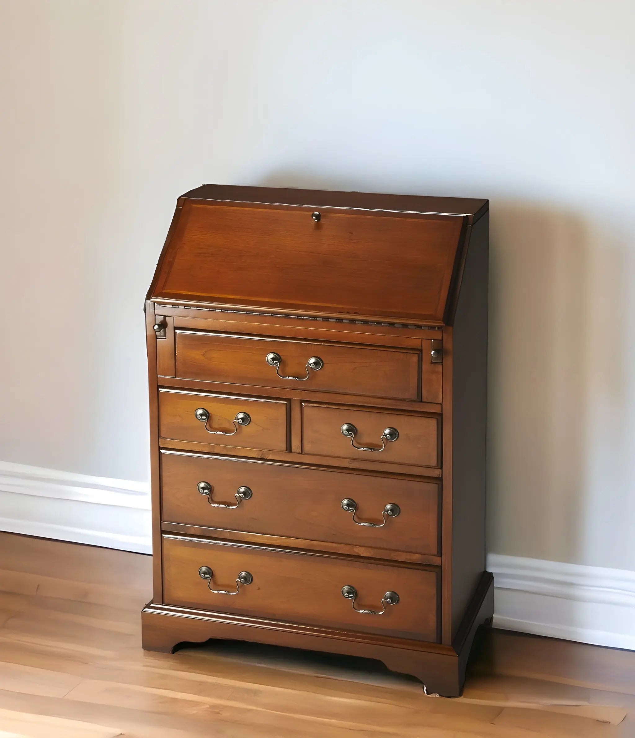 26" Brown Solid Wood Secretary Desk With Five Drawers Homeroots Office