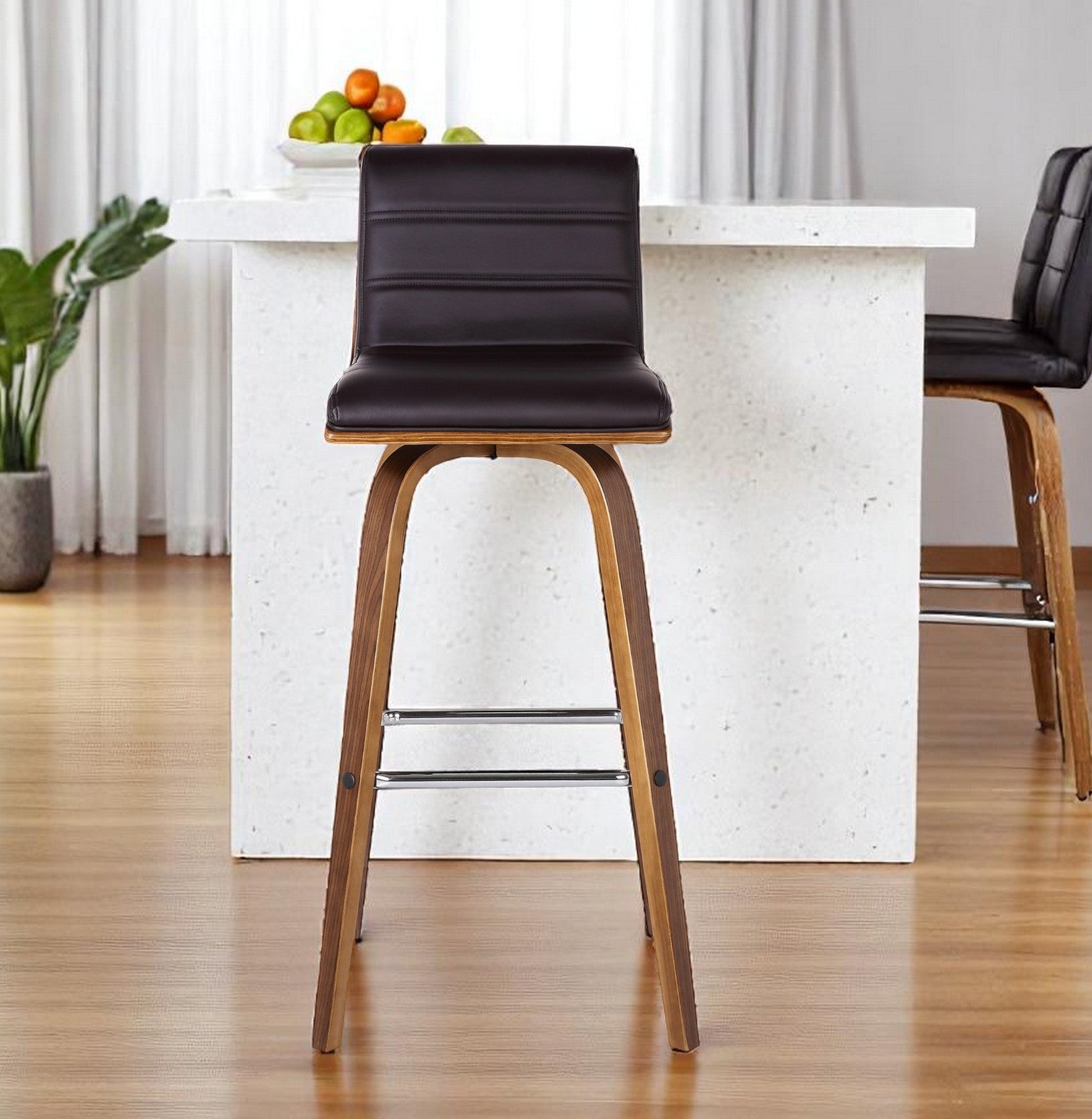 26" Brown Solid Wood Swivel Low Back Counter Height Bar Chair - GreatEagleInc