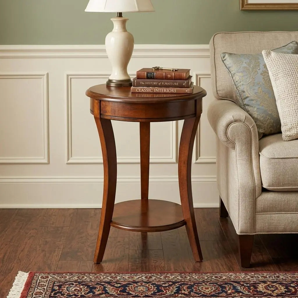 26" Brown Wood And Wood Round End Table With Shelf Homeroots Living Room