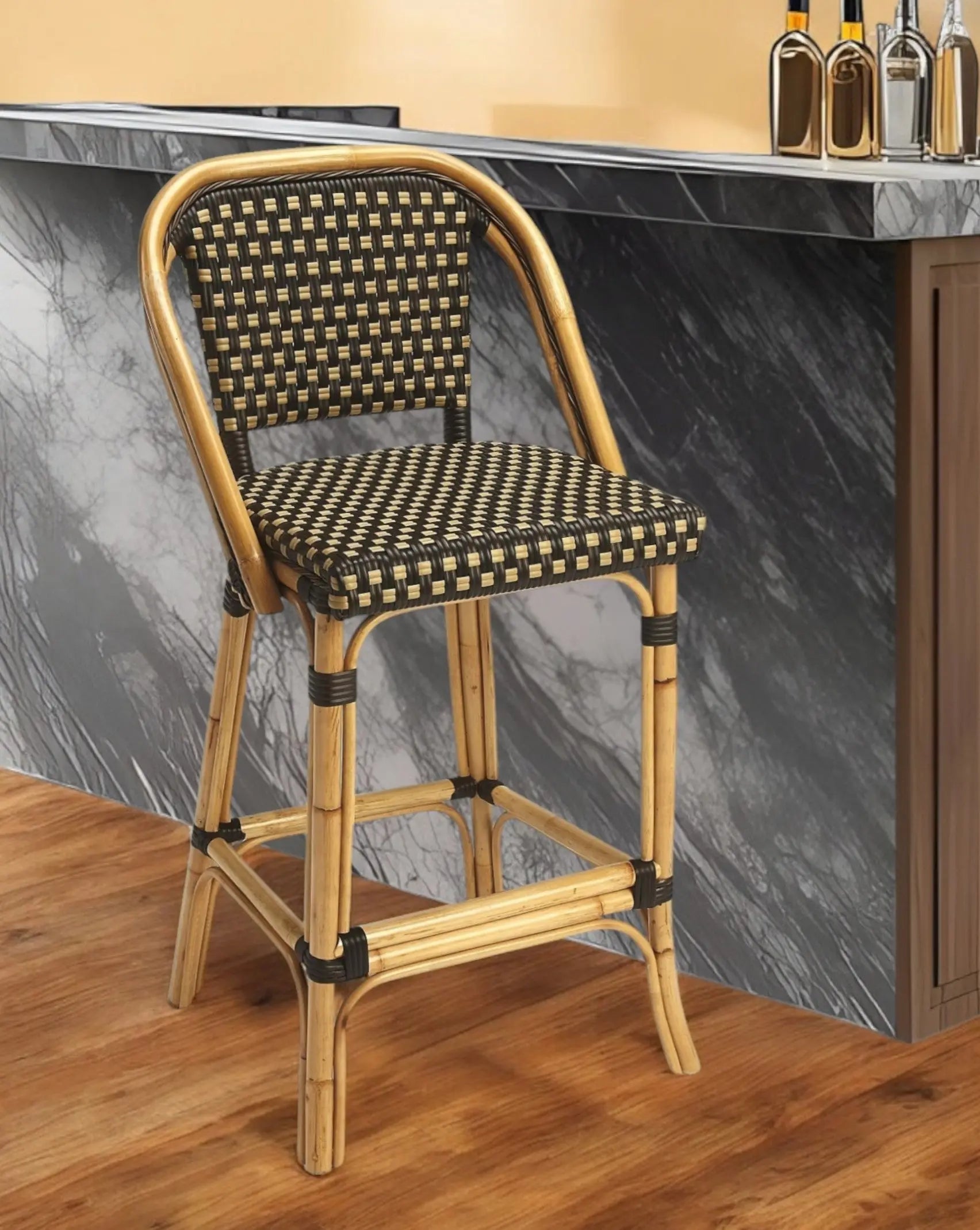26" Brown and Natural Rattan Counter Height Bar Chair Homeroots Living Room