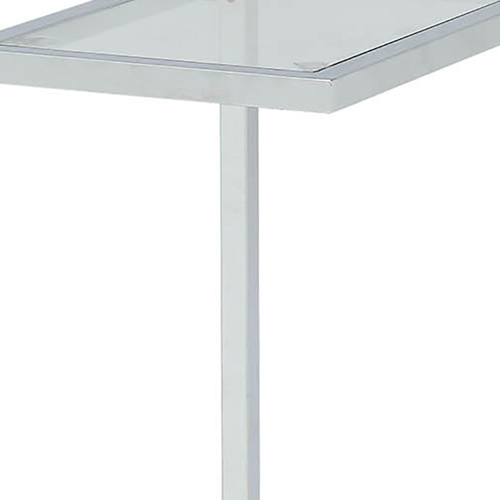 26" Clear And White Glass And Steel Sled End Table Homeroots Living Room