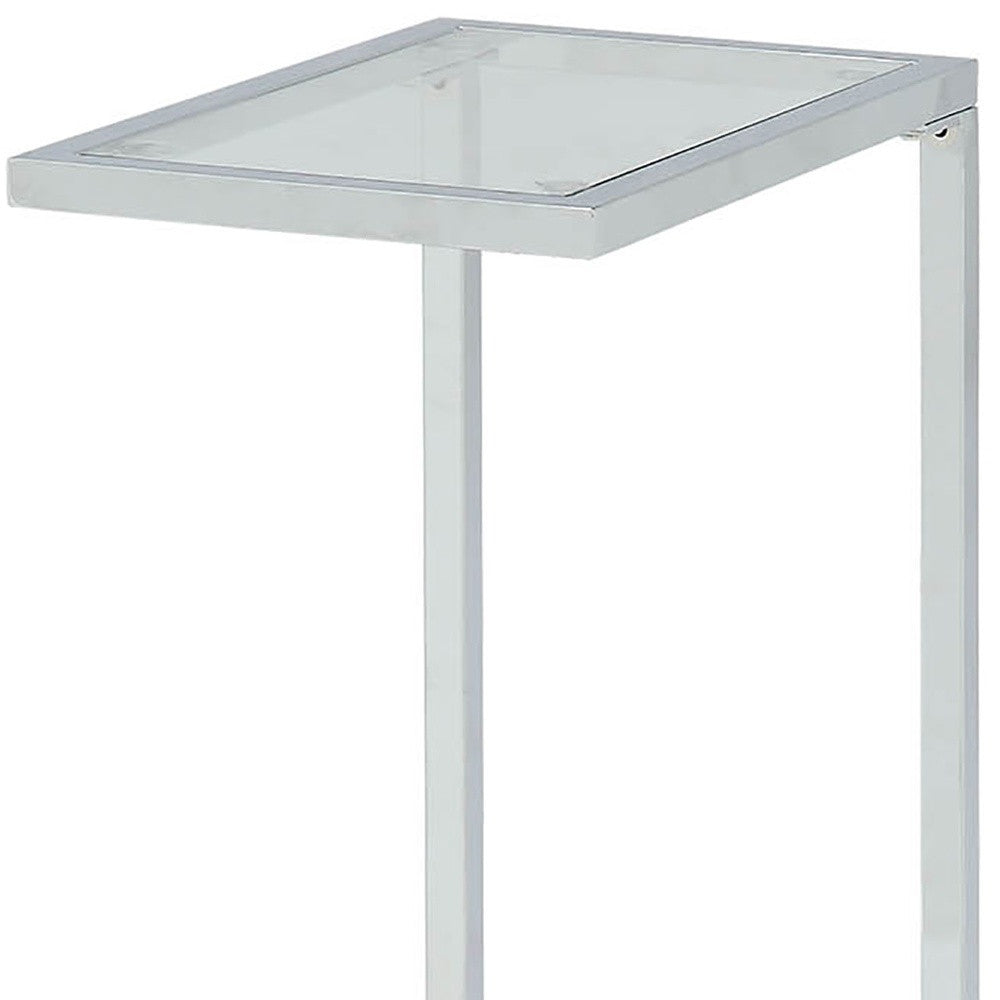 26" Clear And White Glass And Steel Sled End Table Homeroots Living Room