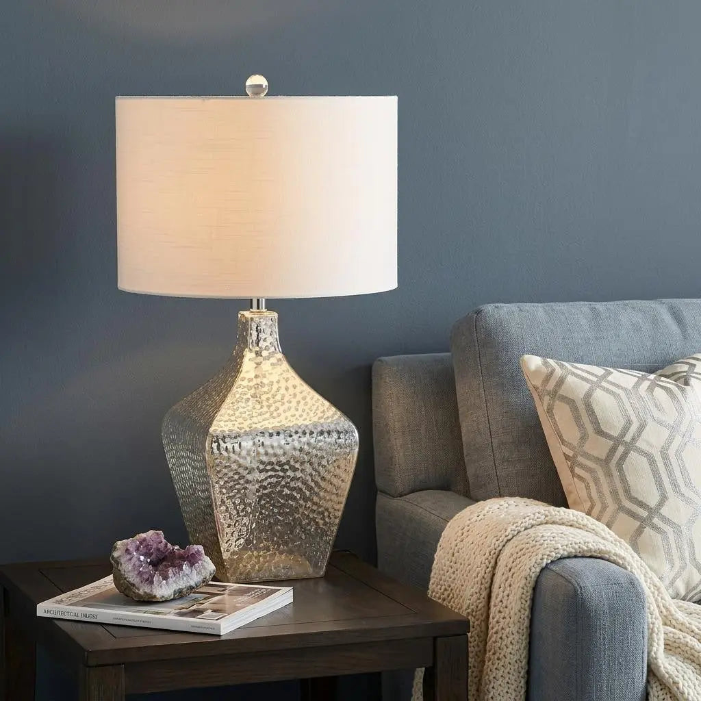 26" Clear Gourd Table Lamp With Drum Shade Homeroots Lighting