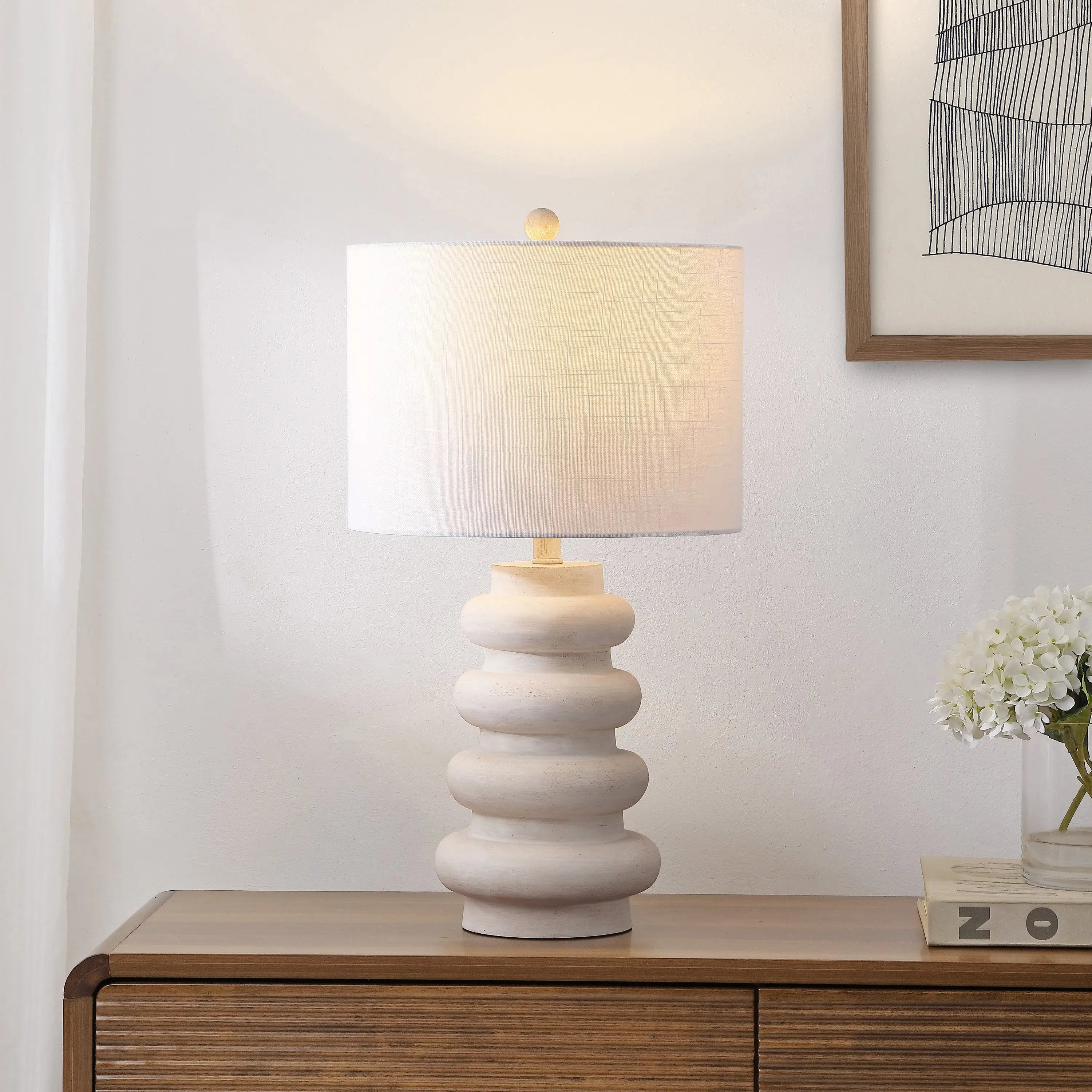 26" Clear Round Table Lamp With Drum Shade Homeroots Lighting