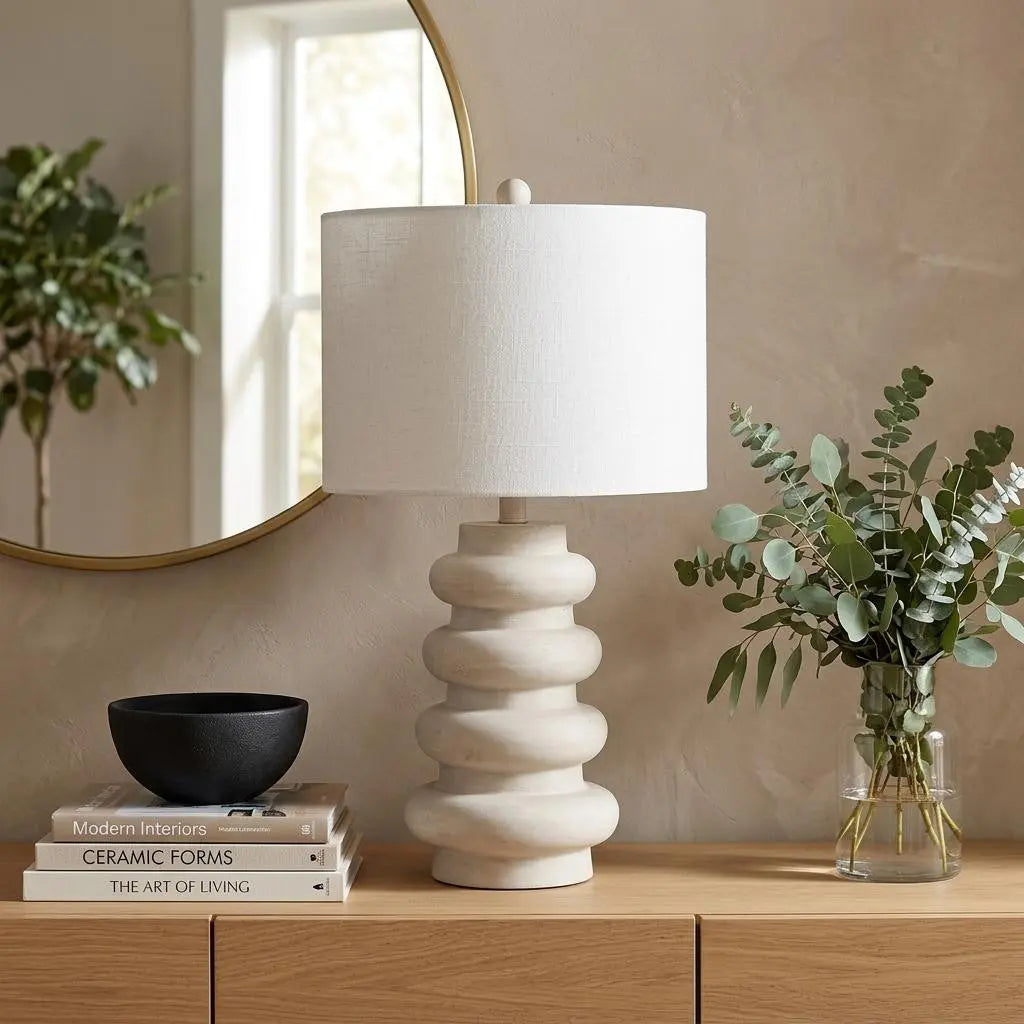 26" Clear Round Table Lamp With Drum Shade Homeroots Lighting