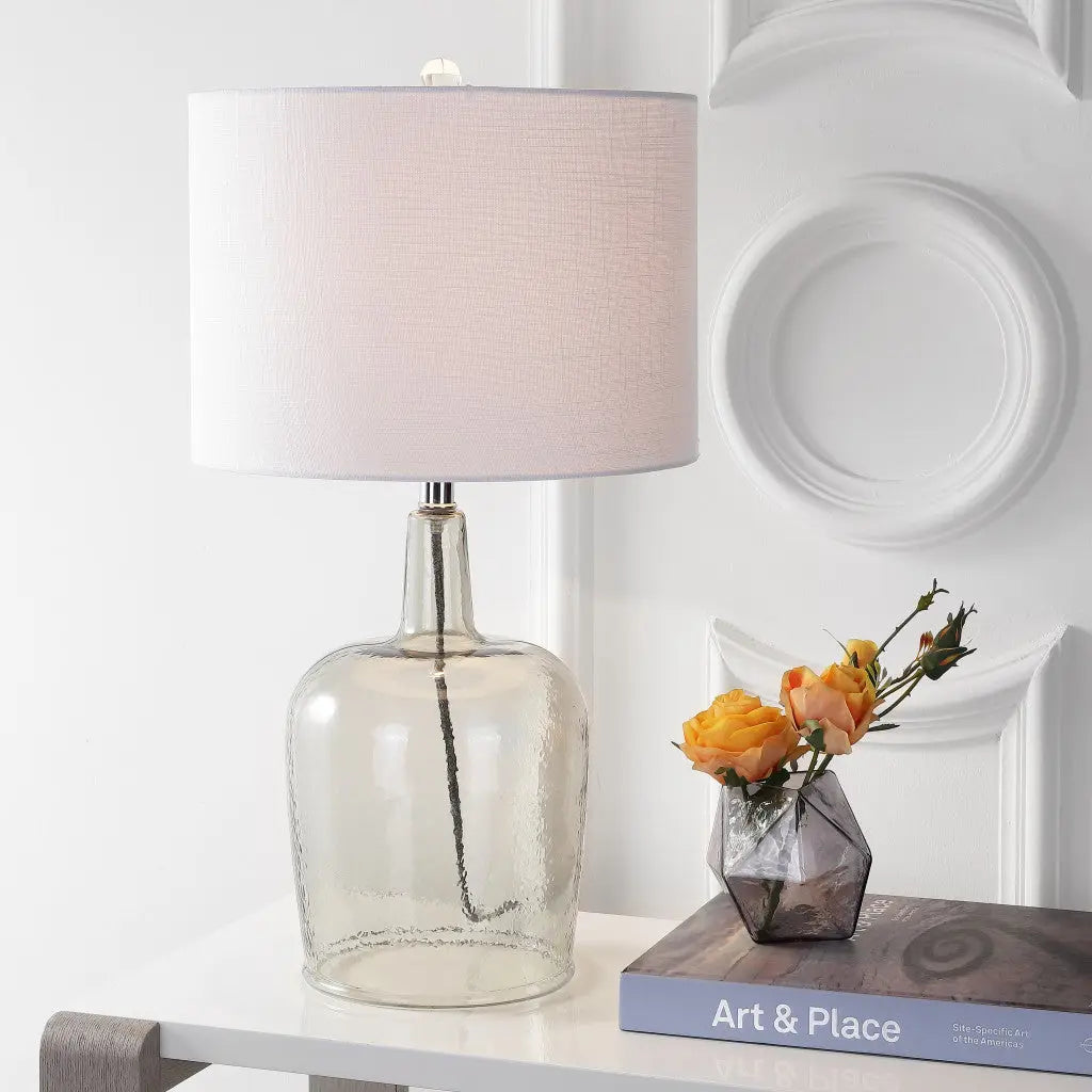 26" Clear Urn Table Lamp With Drum Shade Homeroots Lighting