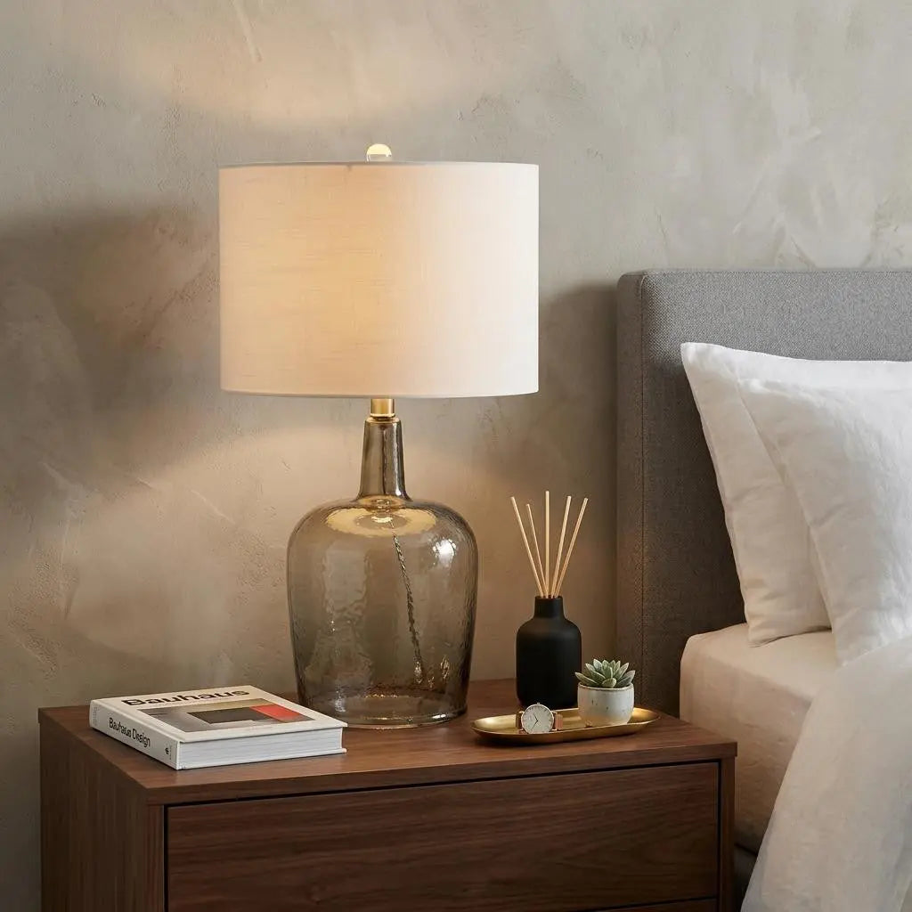26" Clear Urn Table Lamp With Drum Shade Homeroots Lighting