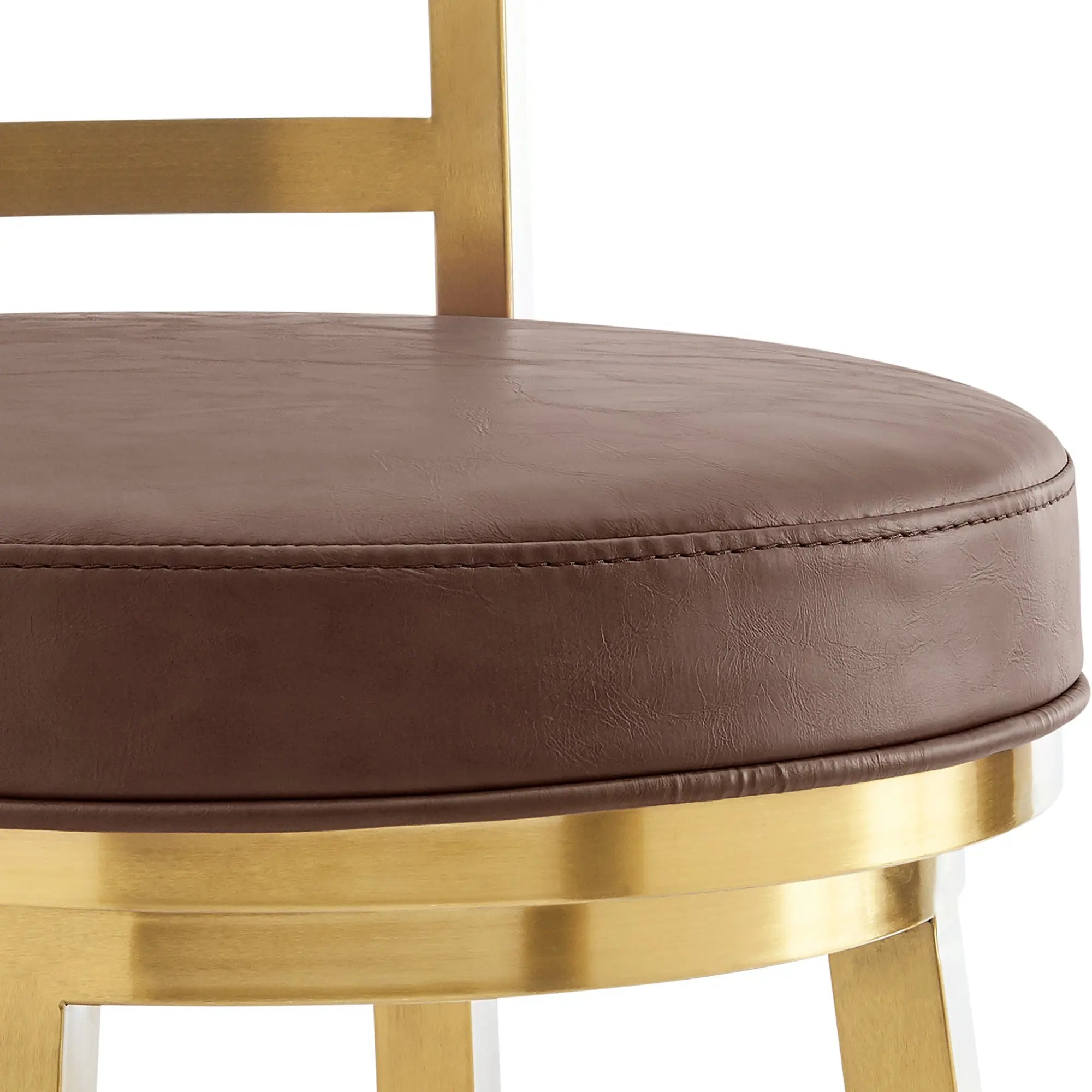 26" Coffee and Gold Faux Leather and Stainless Steel Low Back Counter Height Swivel Bar Chair Homeroots Living Room