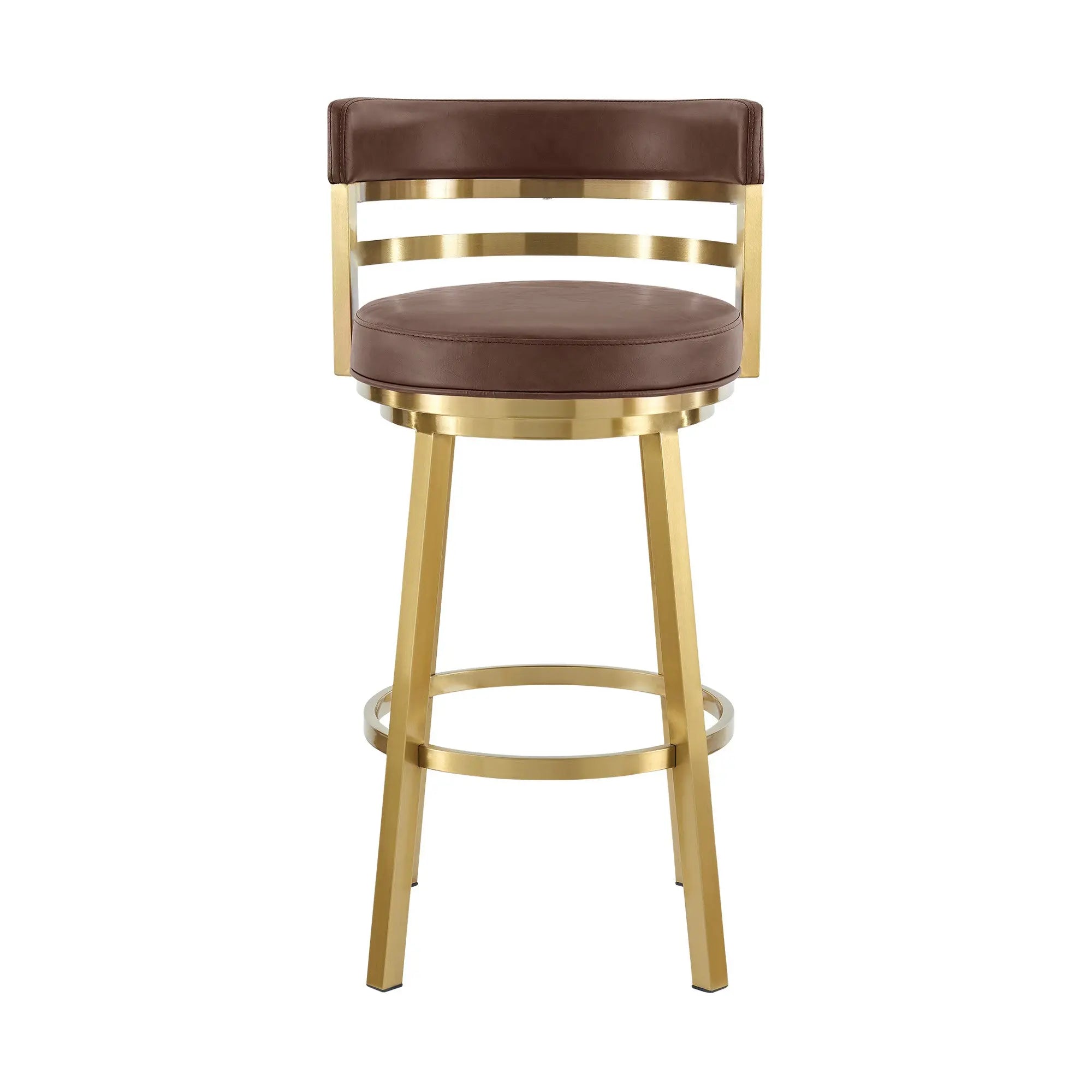 26" Coffee and Gold Faux Leather and Stainless Steel Low Back Counter Height Swivel Bar Chair Homeroots Living Room