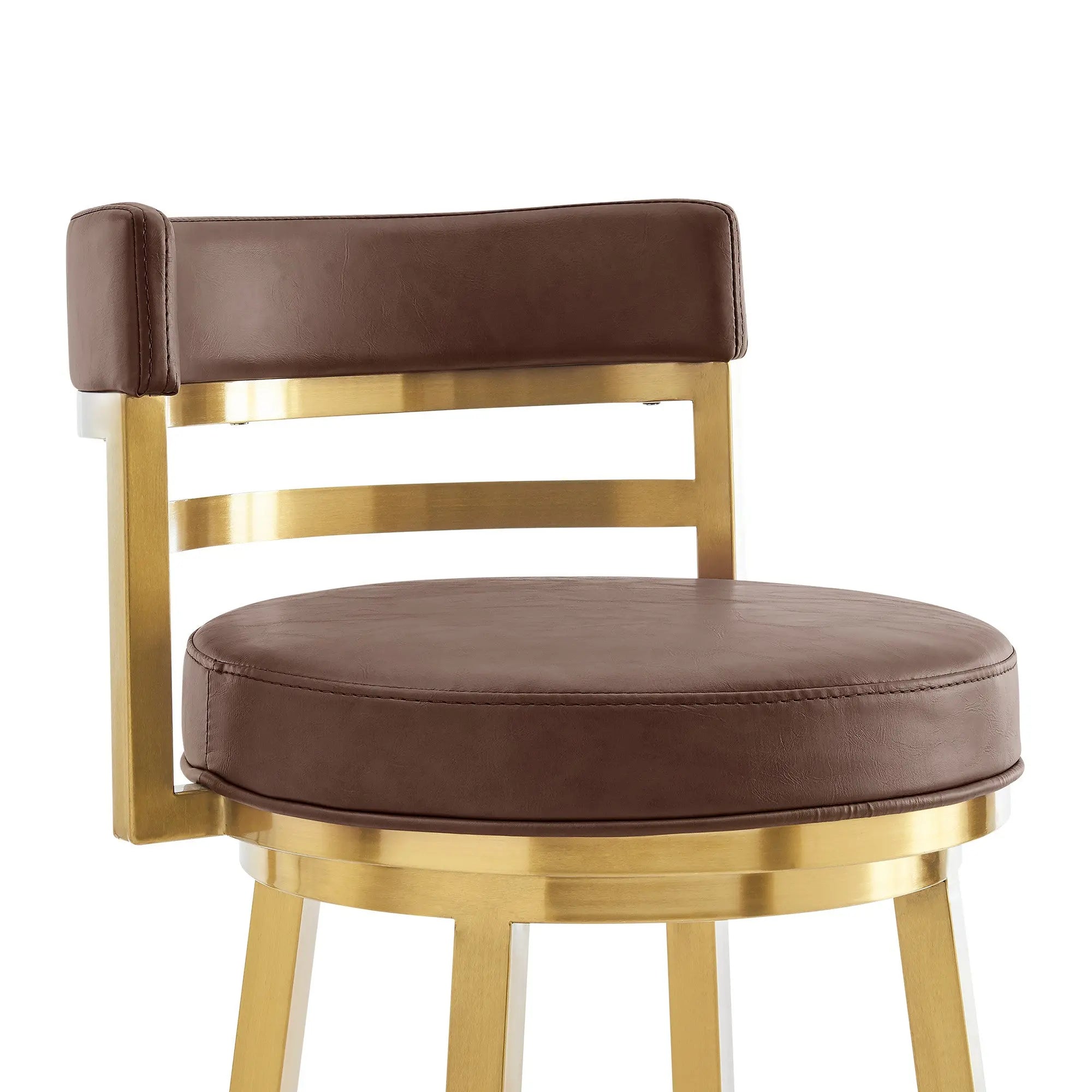 26" Coffee and Gold Faux Leather and Stainless Steel Low Back Counter Height Swivel Bar Chair Homeroots Living Room