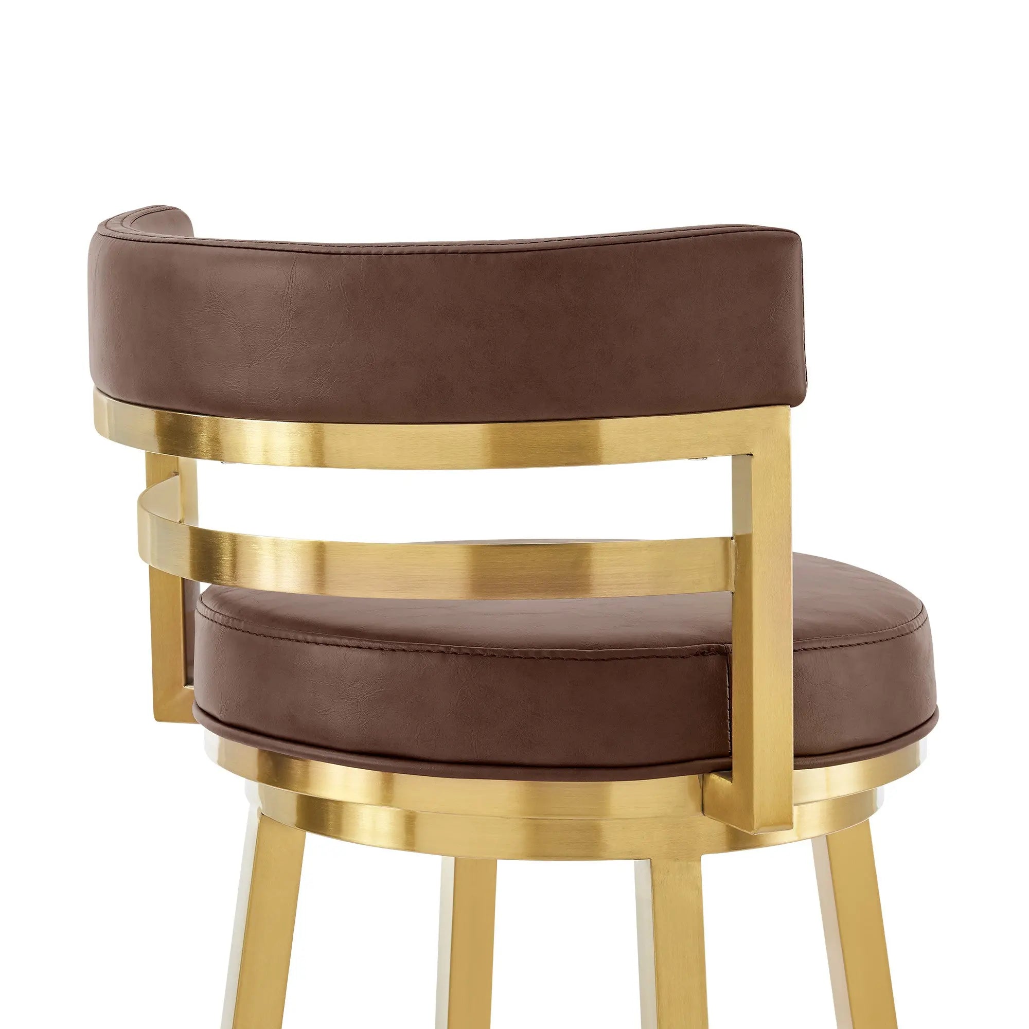 26" Coffee and Gold Faux Leather and Stainless Steel Low Back Counter Height Swivel Bar Chair Homeroots Living Room