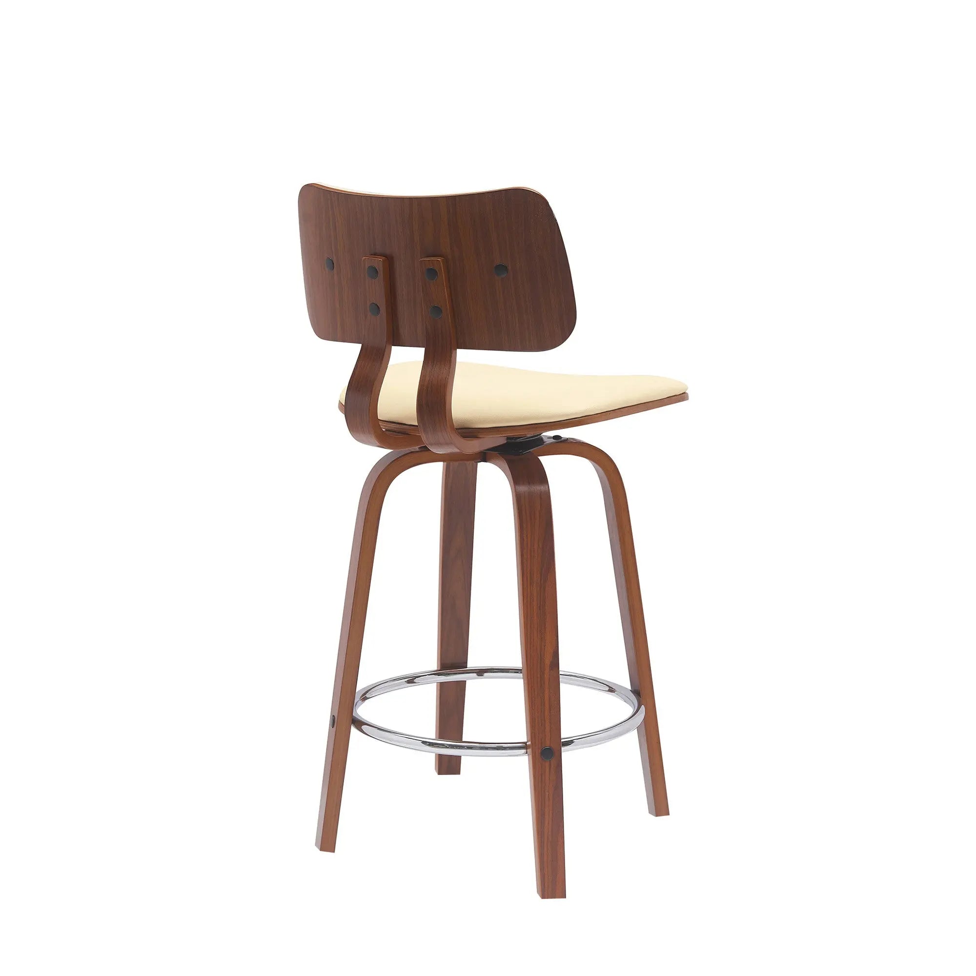 26" Cream And Wood Brown Faux Leather Swivel Low Back Counter Height Bar Chair Homeroots Living Room