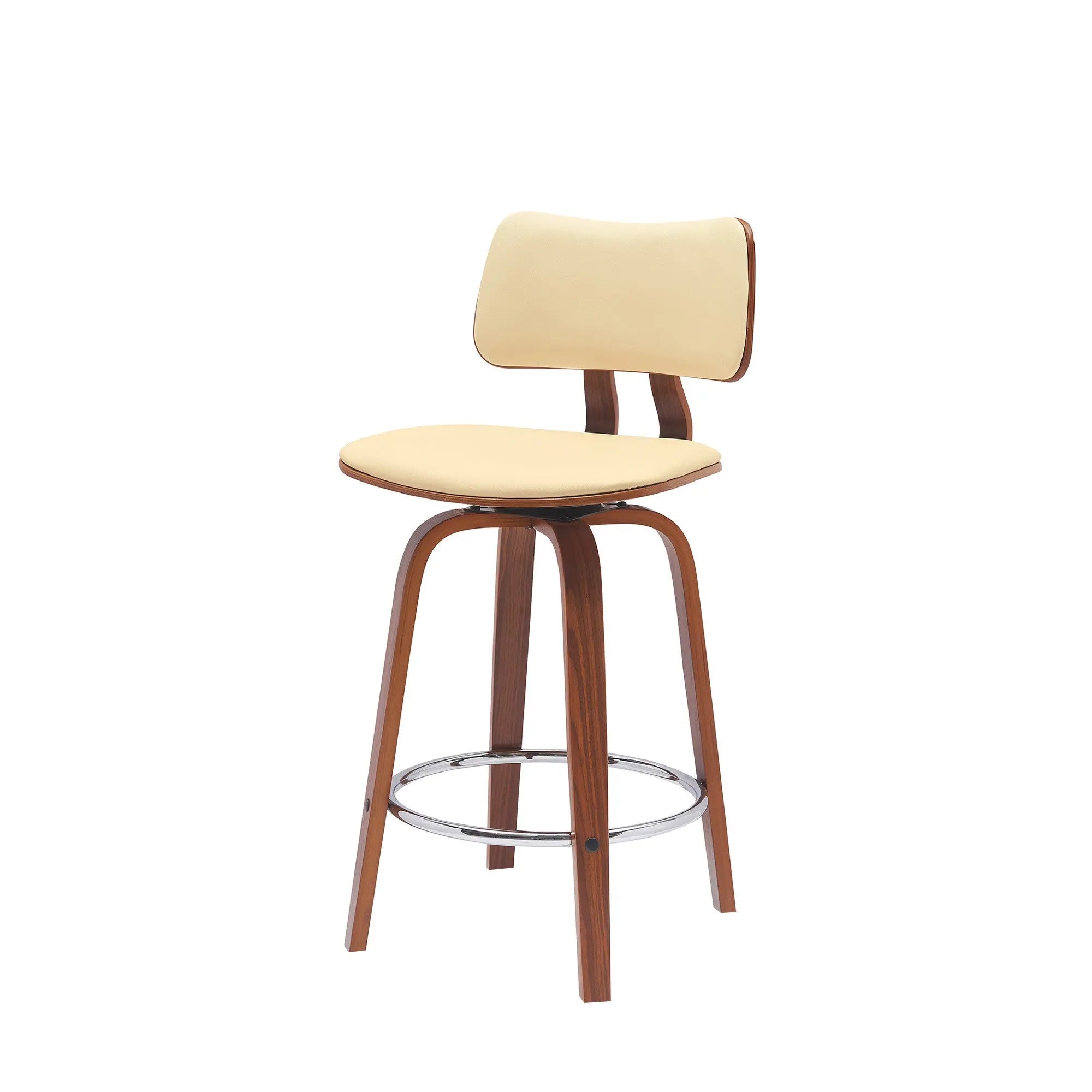 26" Cream And Wood Brown Faux Leather Swivel Low Back Counter Height Bar Chair Homeroots Living Room