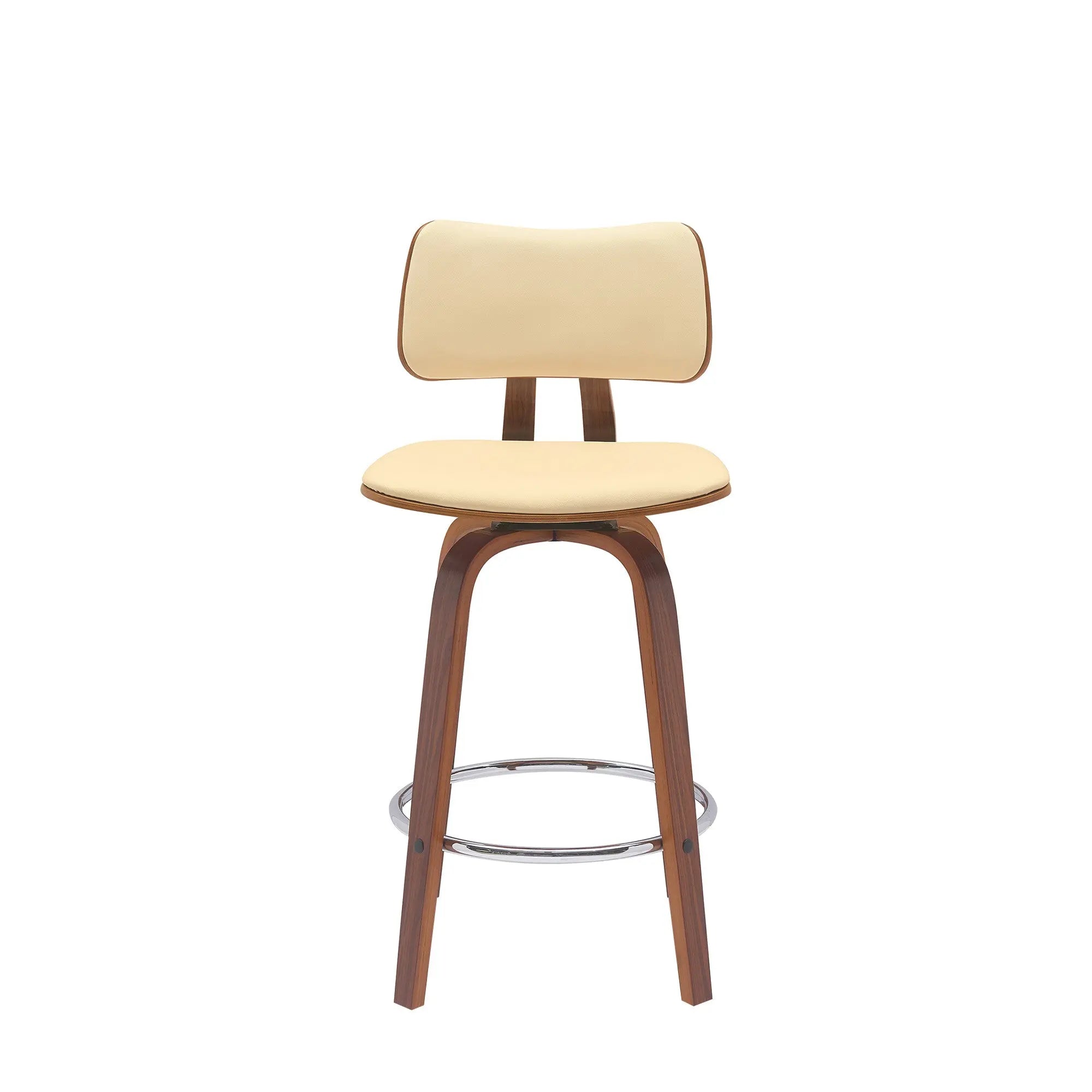 26" Cream And Wood Brown Faux Leather Swivel Low Back Counter Height Bar Chair Homeroots Living Room