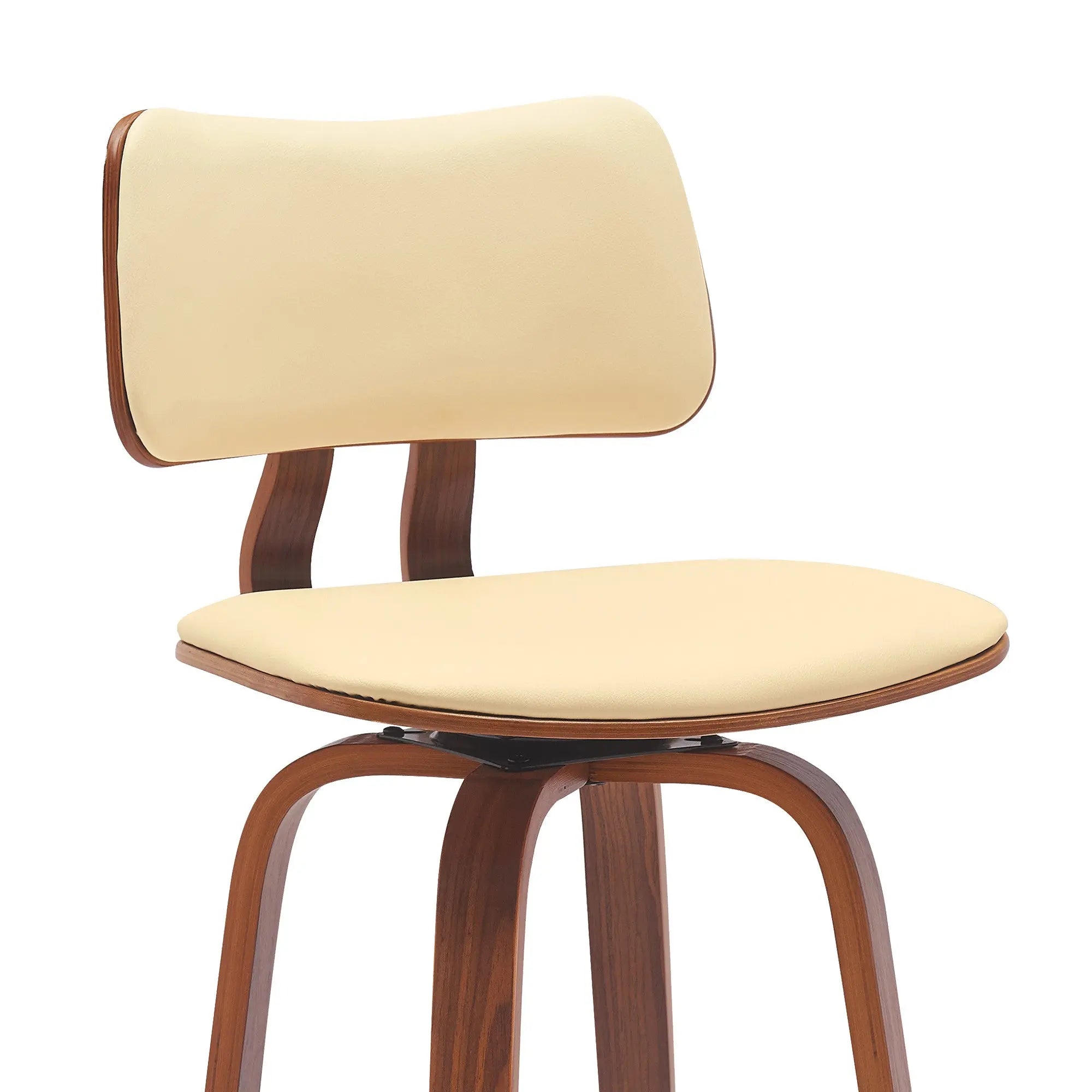 26" Cream And Wood Brown Faux Leather Swivel Low Back Counter Height Bar Chair Homeroots Living Room