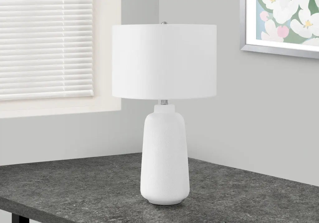 26" Cream Ceramic Cylinder Table Lamp With Cream Drum Shade Homeroots Lighting