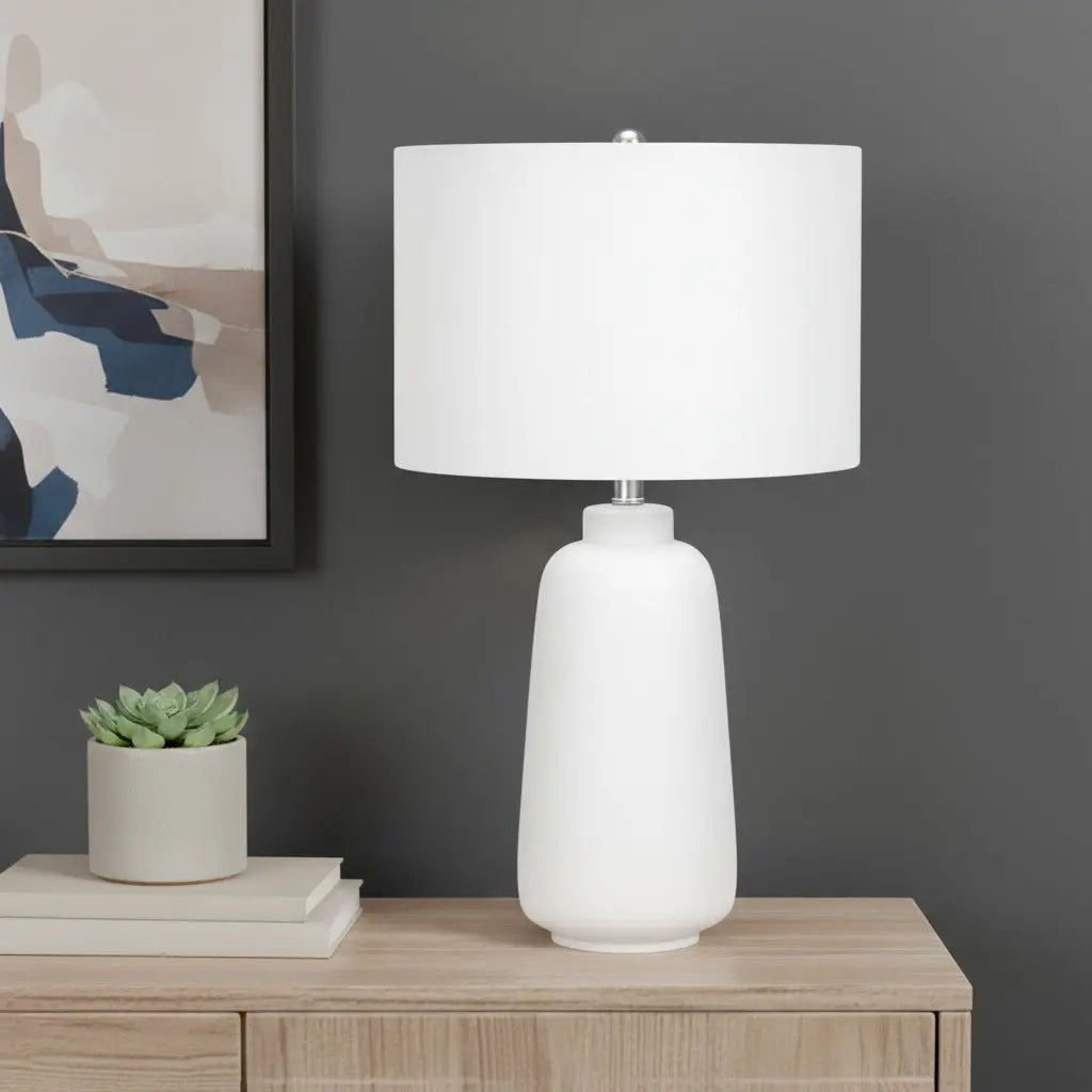 26" Cream Ceramic Cylinder Table Lamp With Cream Drum Shade Homeroots Lighting