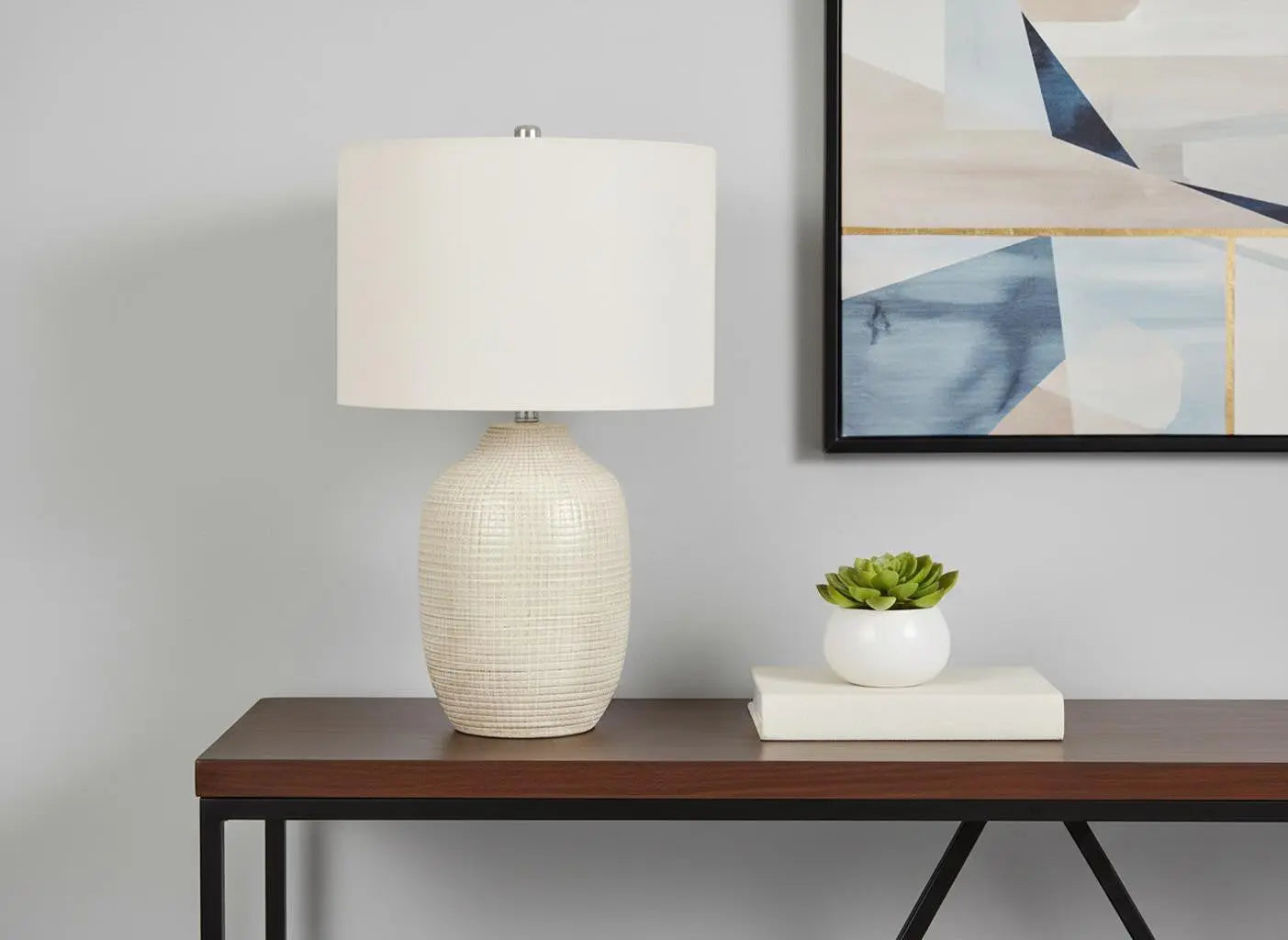 26" Cream Ceramic Urn Table Lamp With Cream Drum Shade Homeroots Lighting
