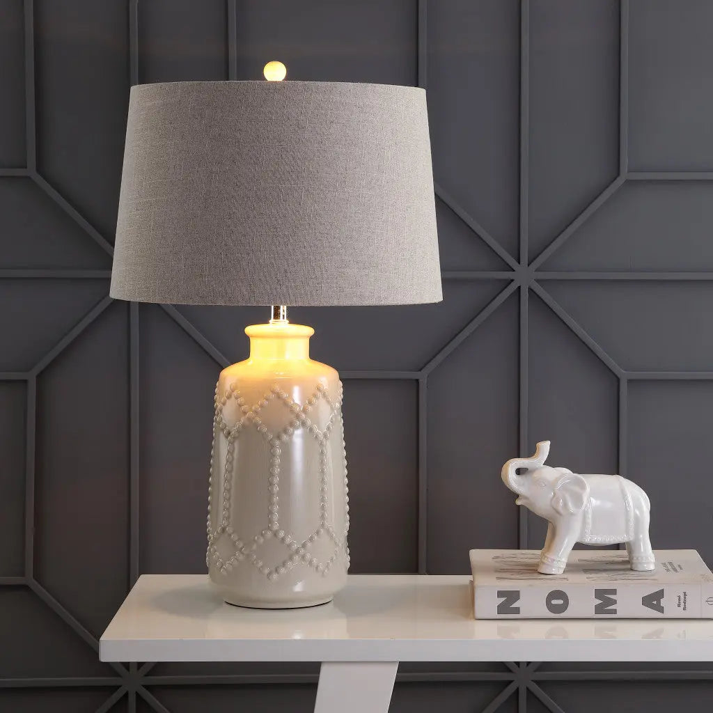 26" Cream Table Lamp With Drum Shade Homeroots Lighting