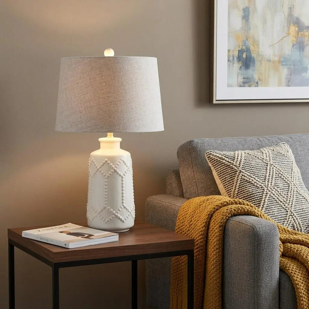 26" Cream Table Lamp With Drum Shade Homeroots Lighting