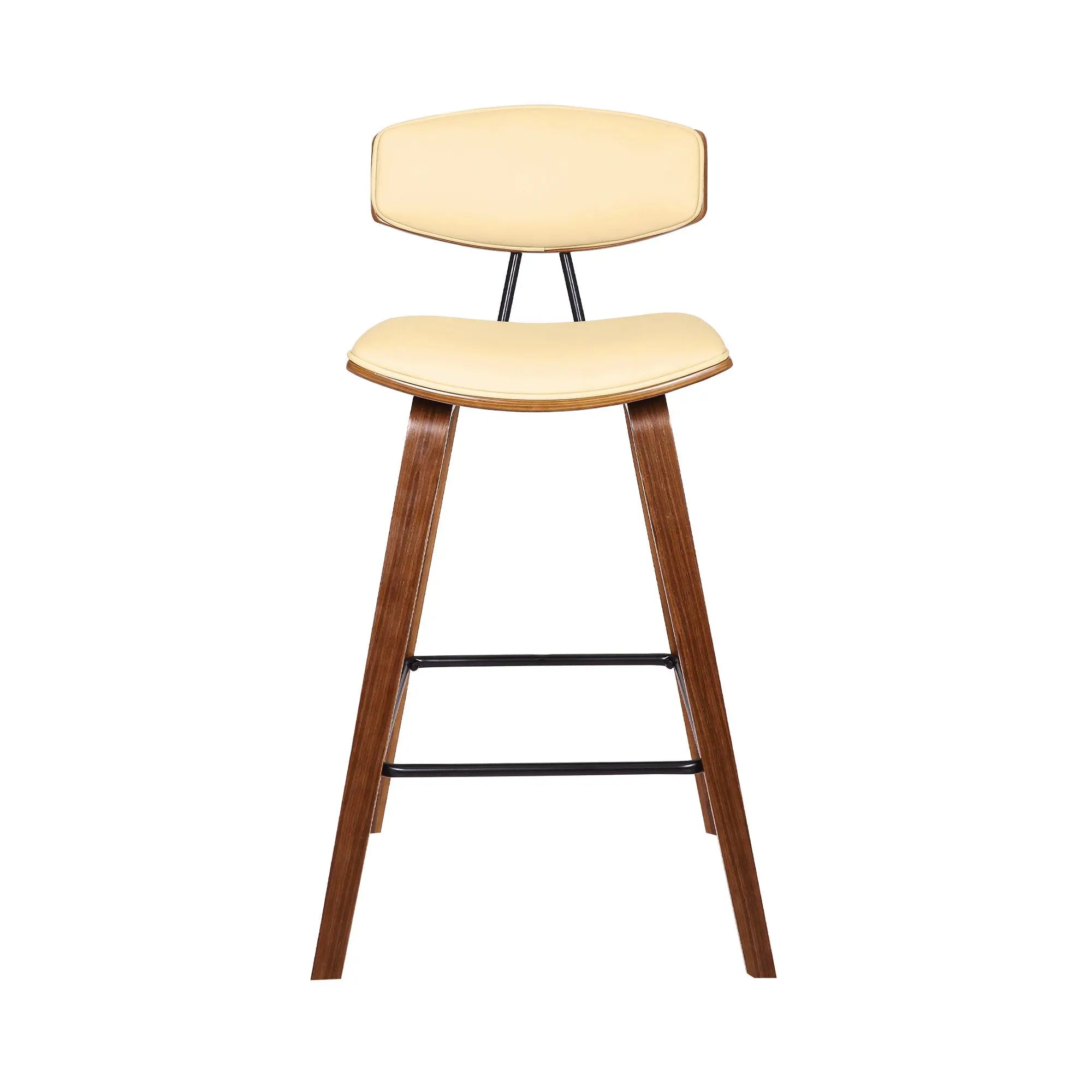 26" Cream and Brown Fabric and Iron Low Back Counter Height Bar Chair - GreatEagleInc
