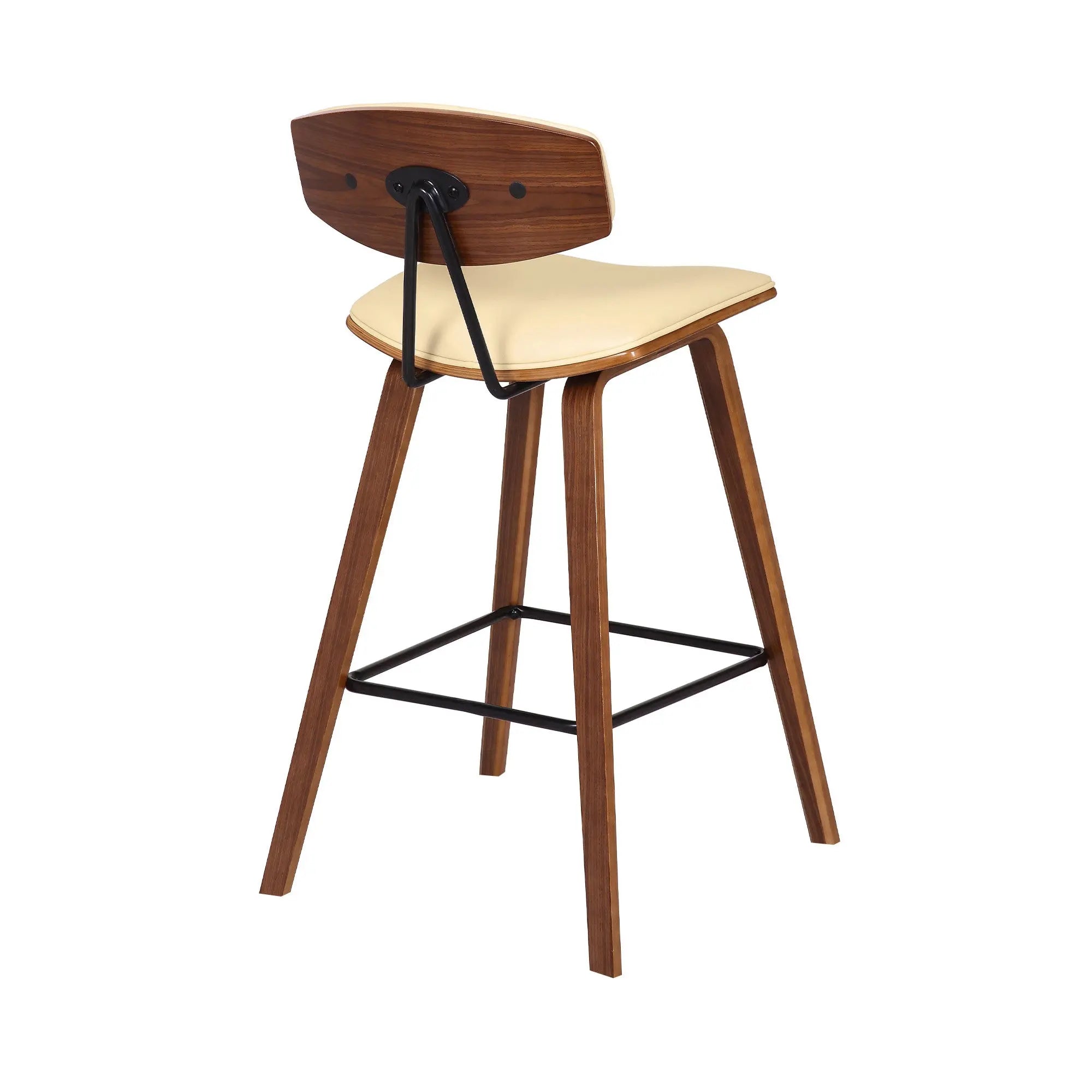26" Cream and Brown Fabric and Iron Low Back Counter Height Bar Chair - GreatEagleInc