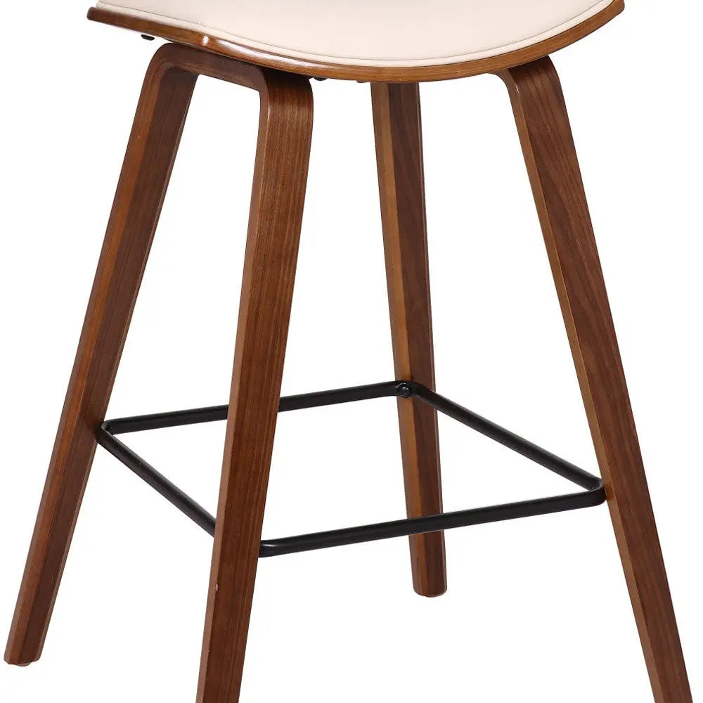 26" Cream and Brown Fabric and Iron Low Back Counter Height Bar Chair - GreatEagleInc