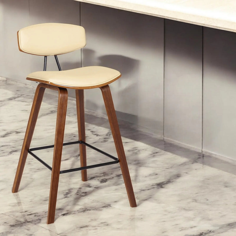 26" Cream and Brown Fabric and Iron Low Back Counter Height Bar Chair - GreatEagleInc