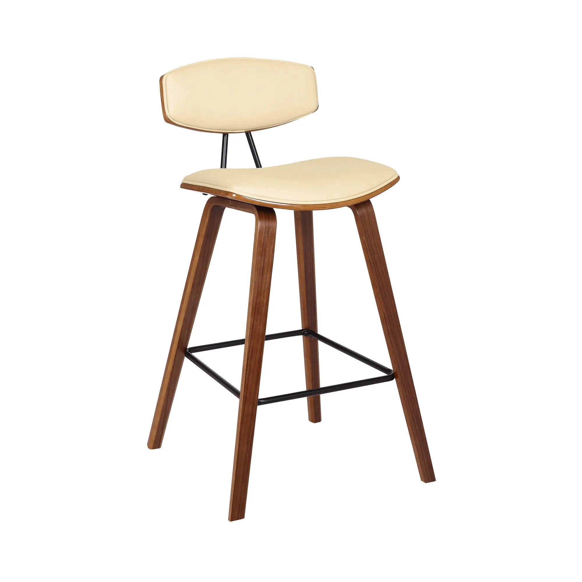 26" Cream and Brown Fabric and Iron Low Back Counter Height Bar Chair - GreatEagleInc