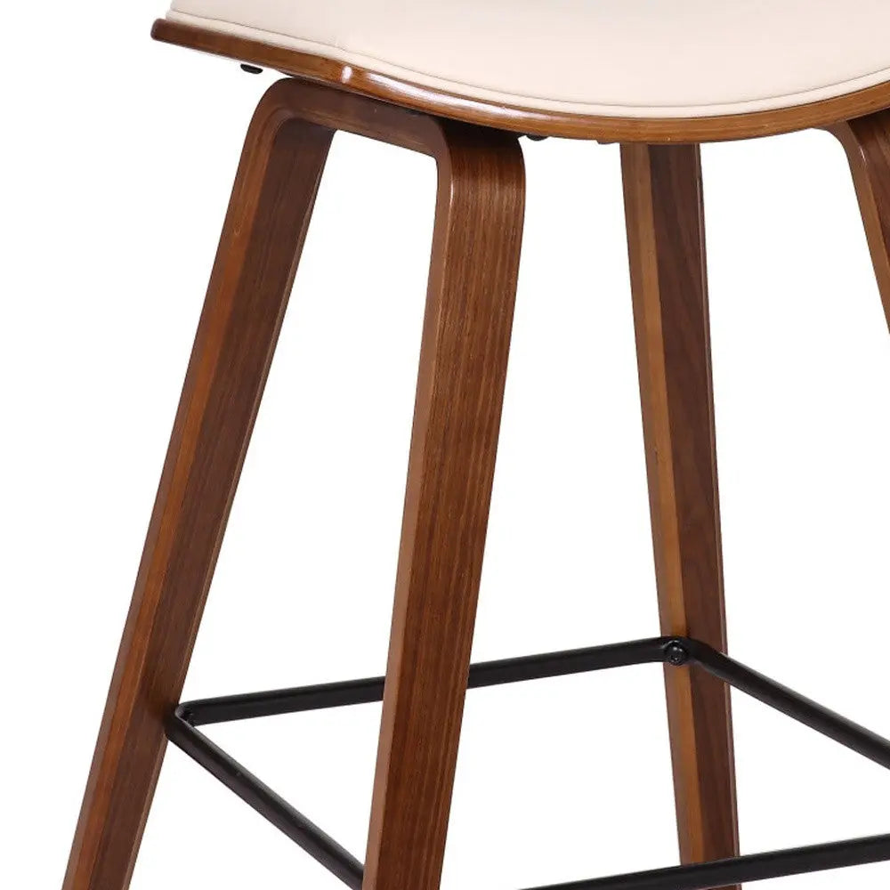 26" Cream and Brown Fabric and Iron Low Back Counter Height Bar Chair - GreatEagleInc
