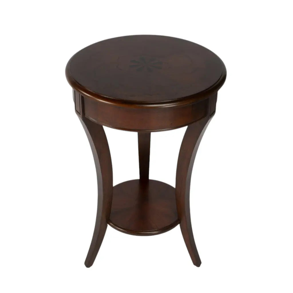26" Dark Brown Wood And Wood Round End Table With Shelf Homeroots Living Room