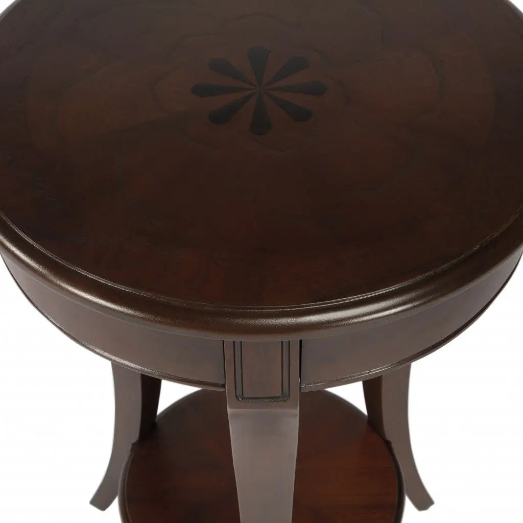26" Dark Brown Wood And Wood Round End Table With Shelf Homeroots Living Room