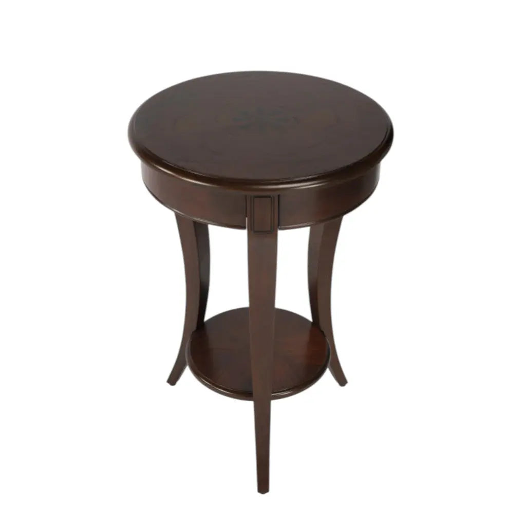 26" Dark Brown Wood And Wood Round End Table With Shelf Homeroots Living Room