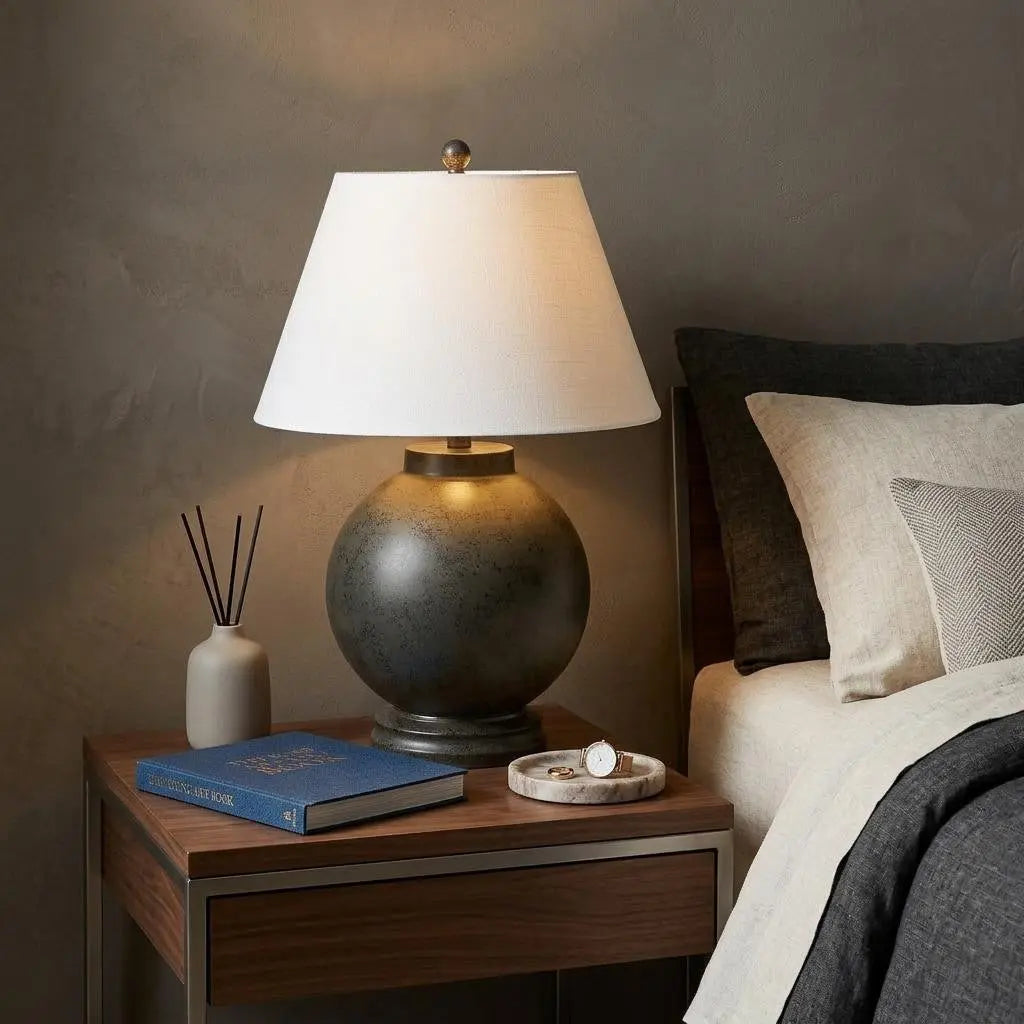 26" Dark Gray Novelty Table Lamp With Drum Shade Homeroots Lighting