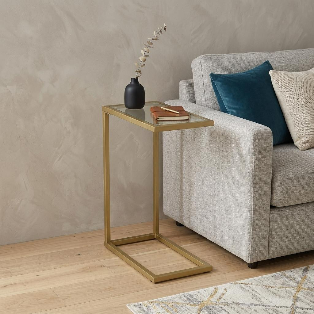 26" Gold And Clear Glass Rectangular End Table Homeroots Living Room
