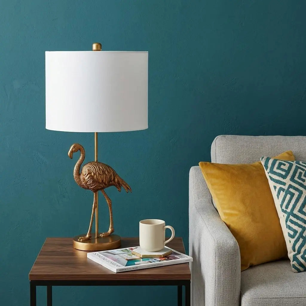 26" Gold Flamingo Table Lamp With White Drum Shade Homeroots Lighting