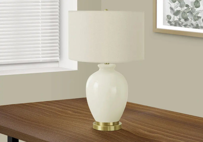 26" Gold and Ivory Ceramic Urn Table Lamp With Cream Drum Shade Homeroots Lighting
