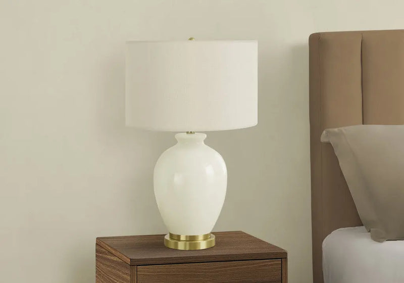 26" Gold and Ivory Ceramic Urn Table Lamp With Cream Drum Shade Homeroots Lighting