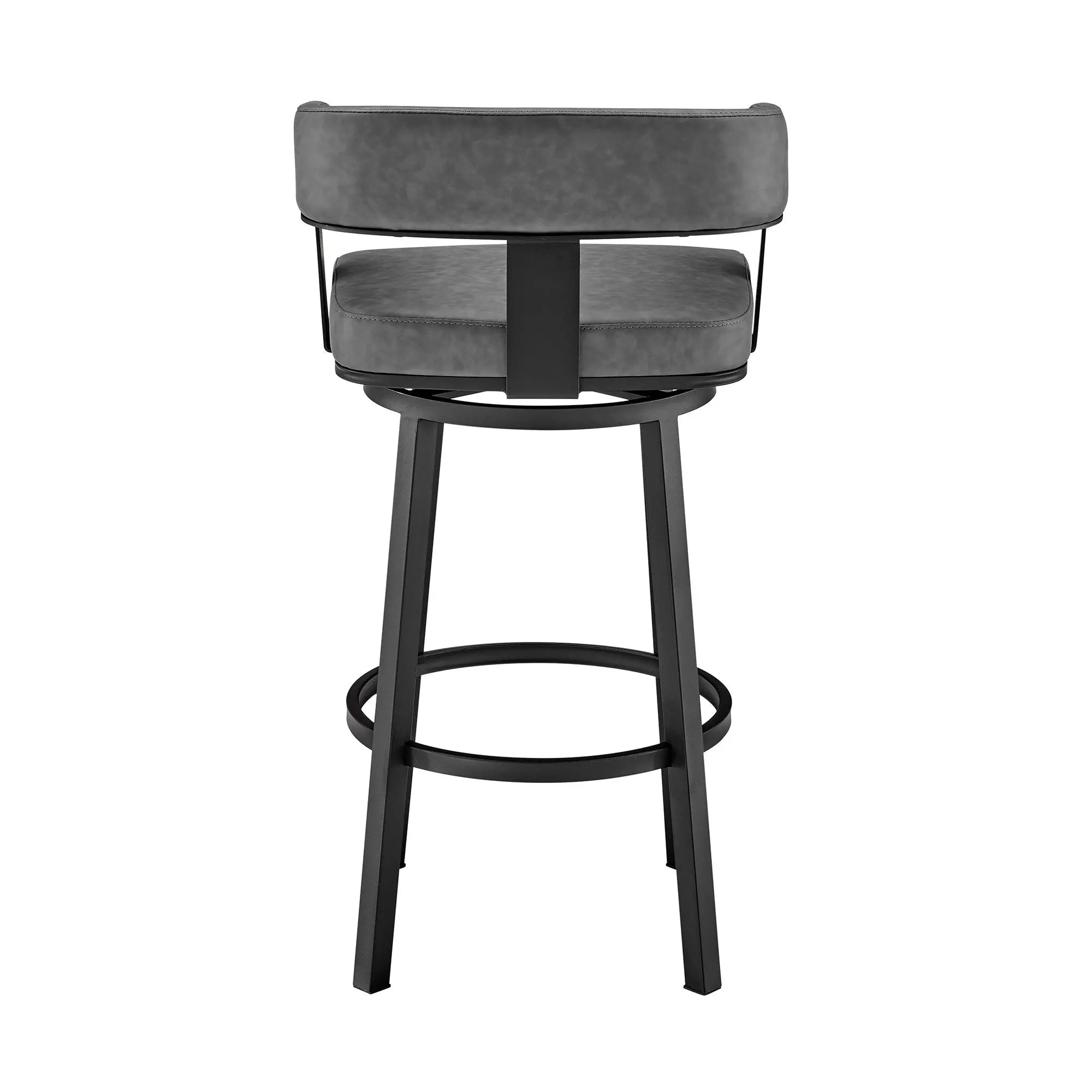 26" Gray And Black Faux Leather And Iron Swivel Low Back Counter Height Bar Chair Homeroots Living Room