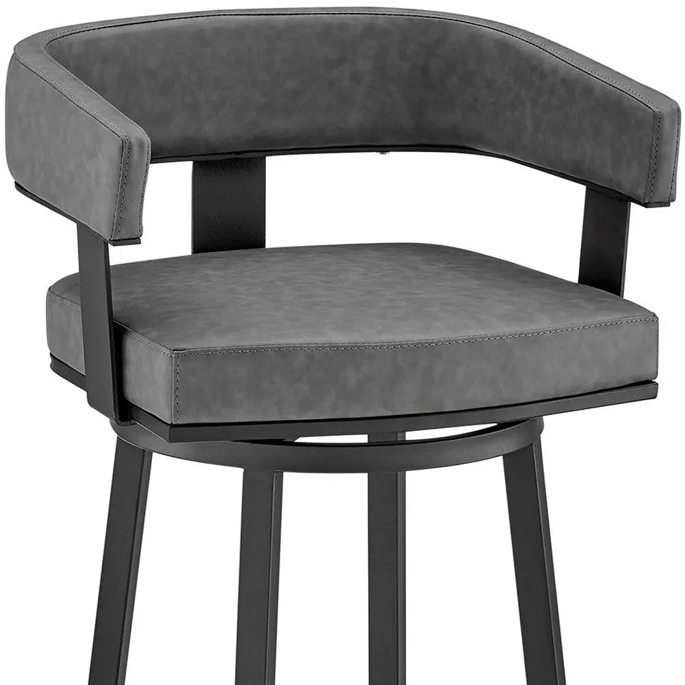 26" Gray And Black Faux Leather And Iron Swivel Low Back Counter Height Bar Chair Homeroots Living Room