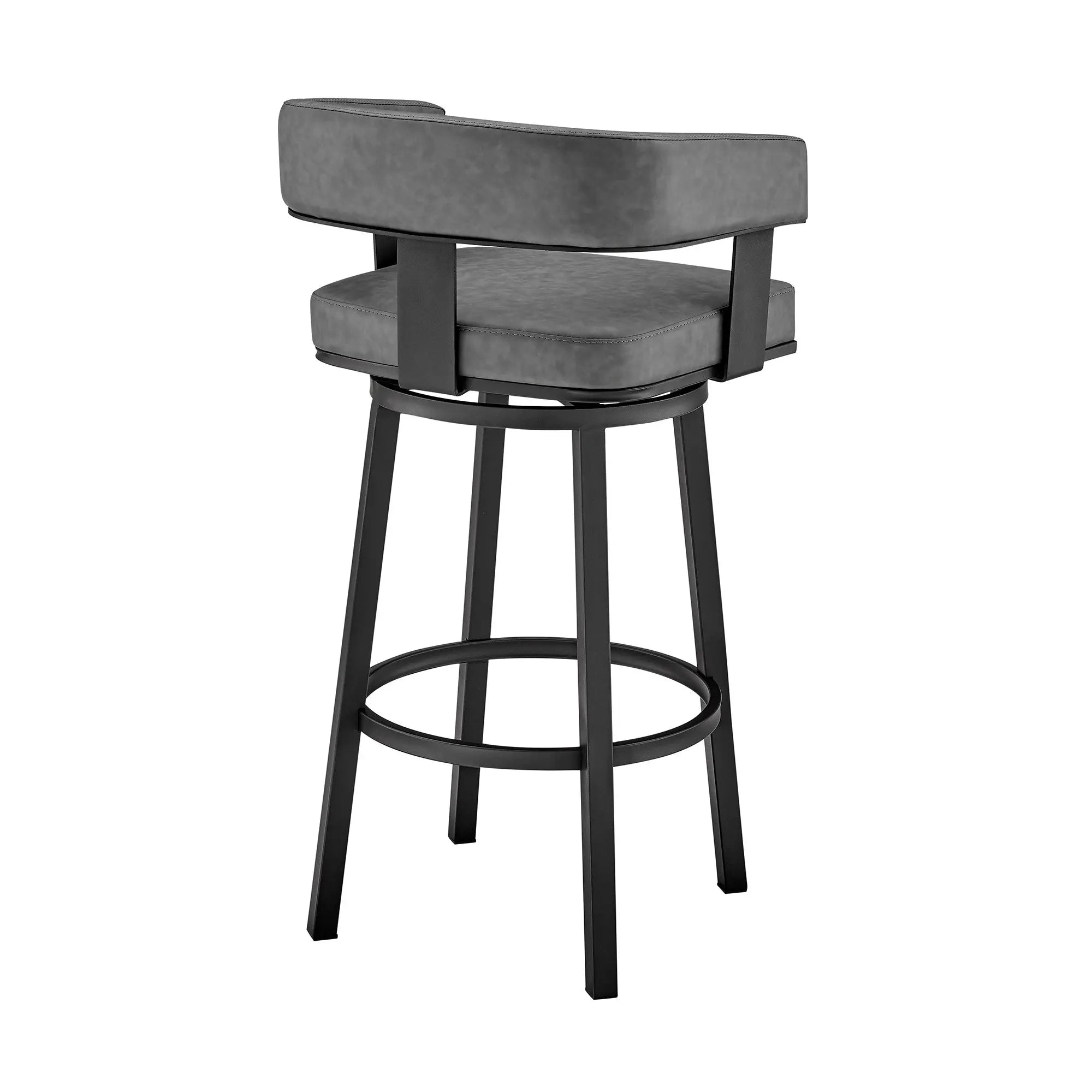 26" Gray And Black Faux Leather And Iron Swivel Low Back Counter Height Bar Chair Homeroots Living Room