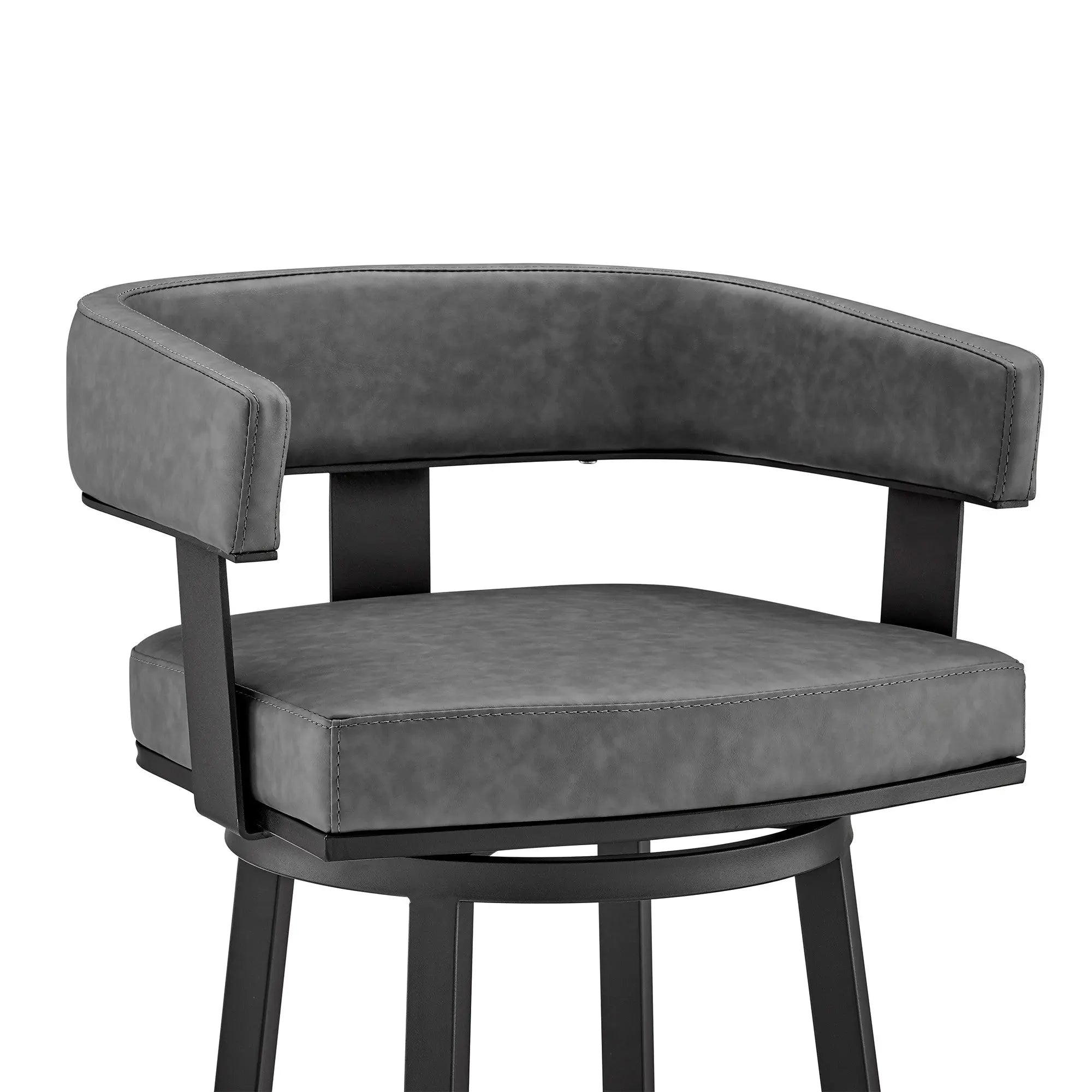 26" Gray And Black Faux Leather And Iron Swivel Low Back Counter Height Bar Chair Homeroots Living Room