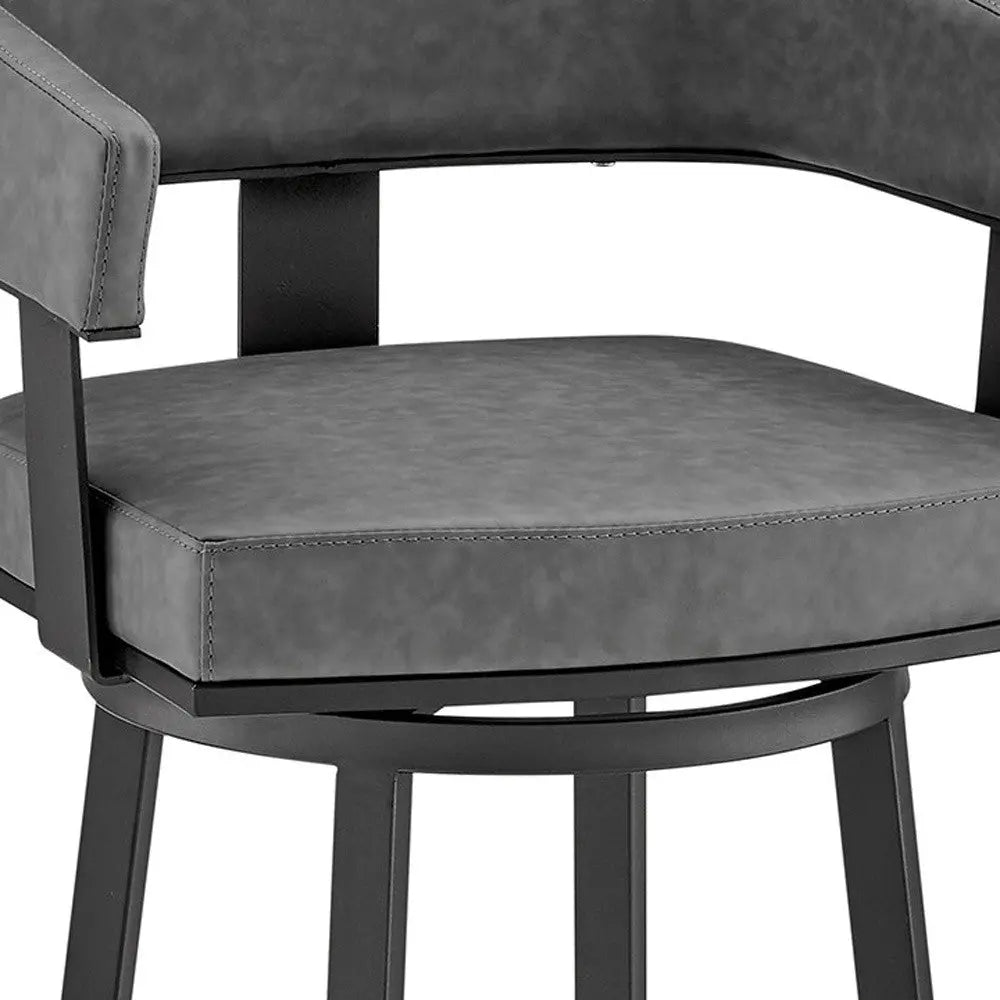 26" Gray And Black Faux Leather And Iron Swivel Low Back Counter Height Bar Chair Homeroots Living Room