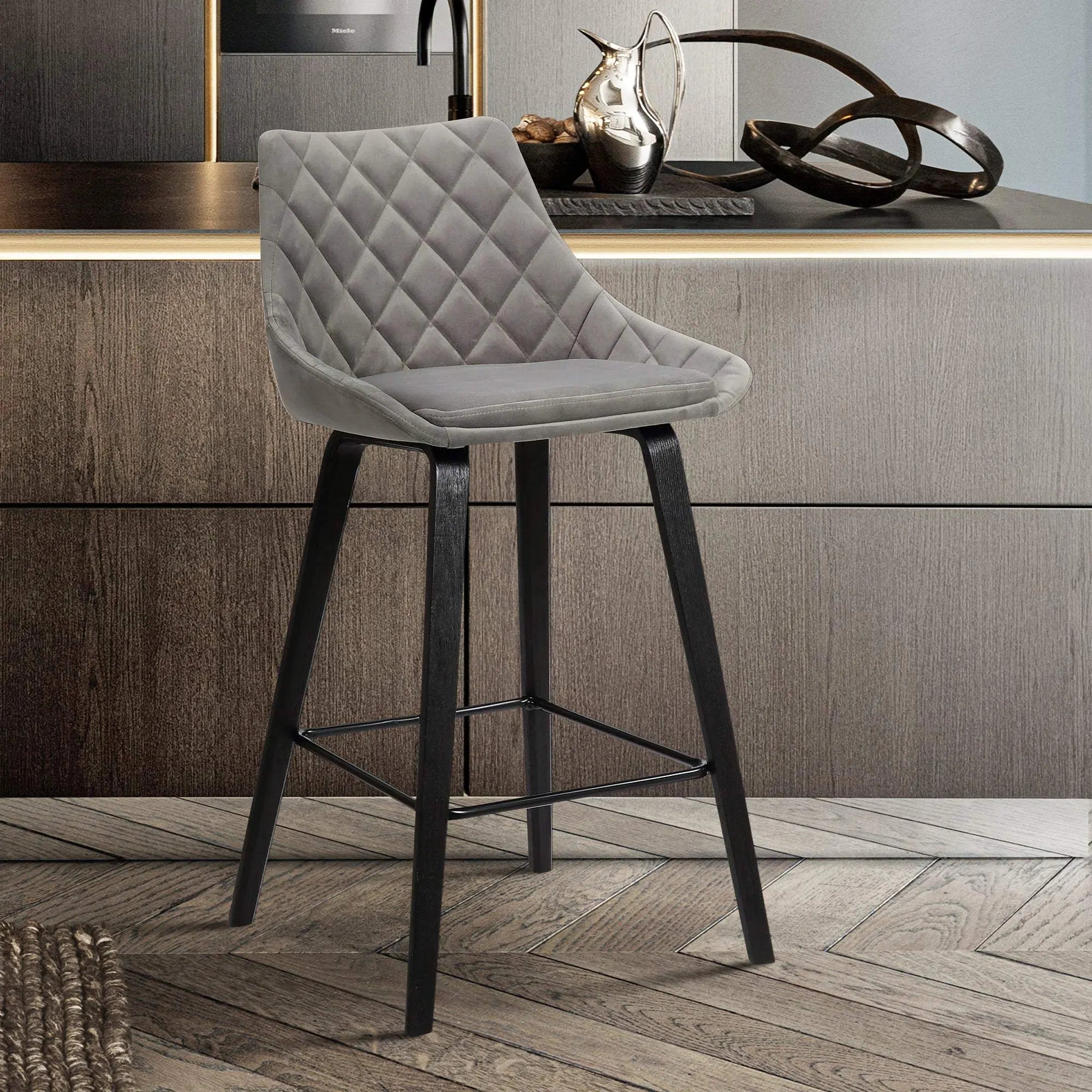 26" Gray And Black Iron Counter Height Bar Chair - GreatEagleInc