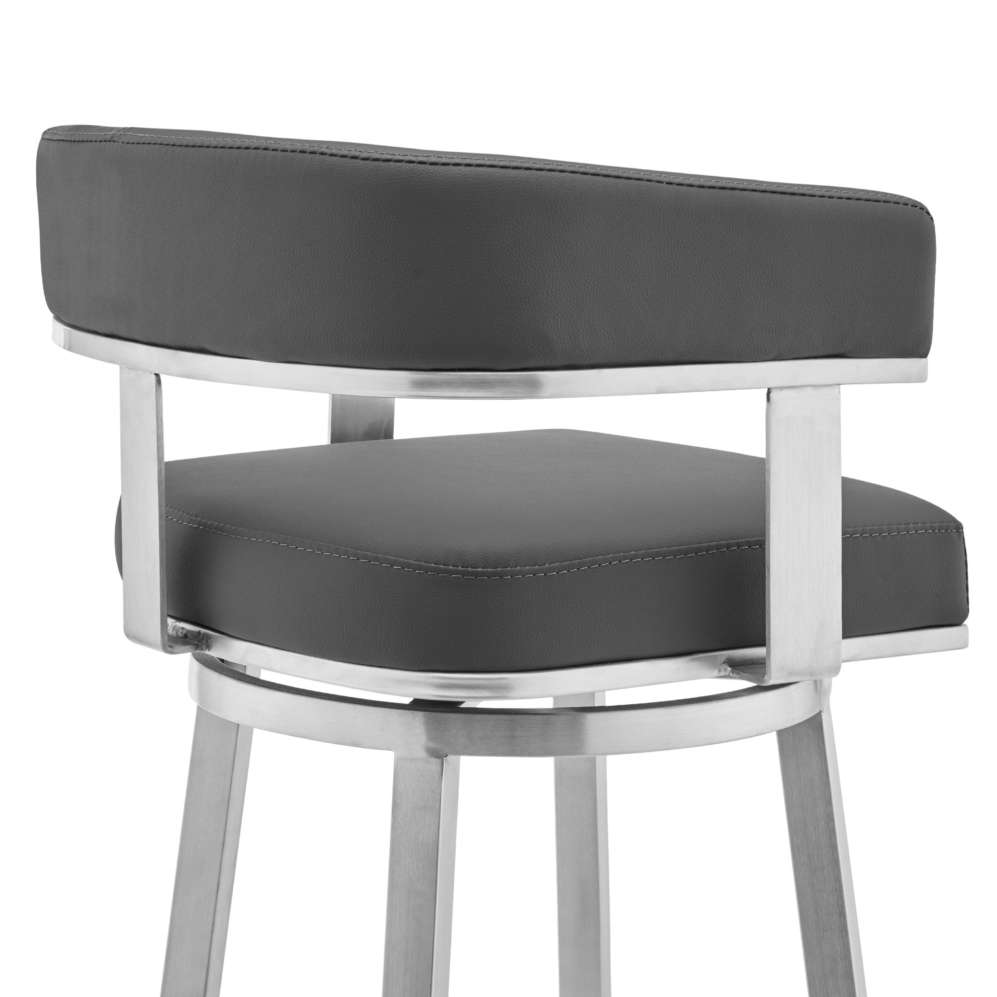 26" Gray And Silver Faux Leather And Iron Swivel Low Back Counter Height Bar Chair - GreatEagleInc