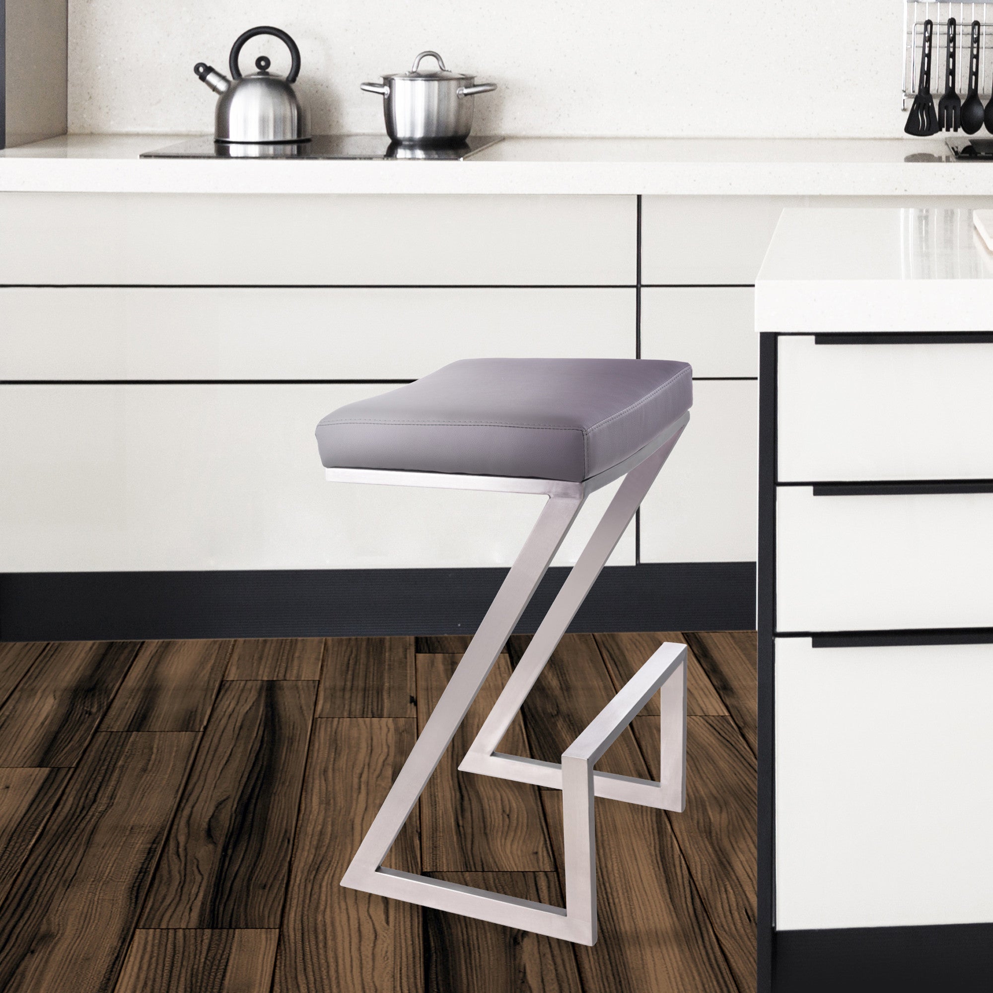 26" Gray And Silver Iron Backless Counter Height Bar Chair - GreatEagleInc