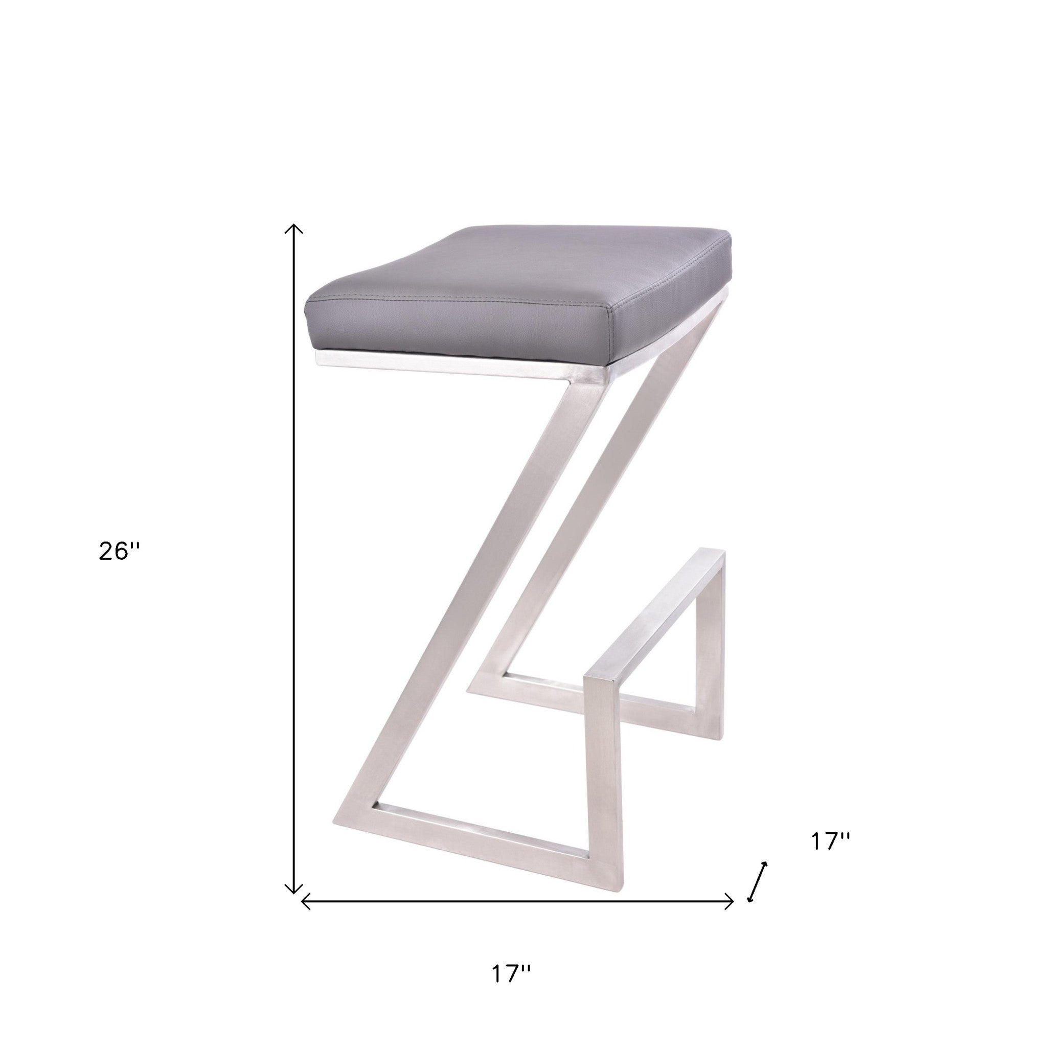 26" Gray And Silver Iron Backless Counter Height Bar Chair - GreatEagleInc